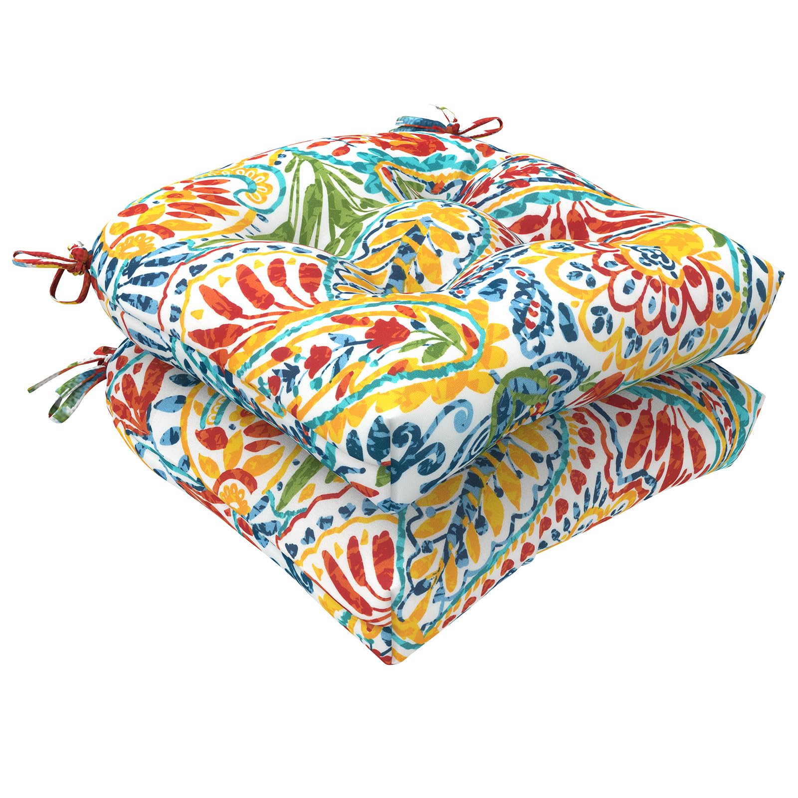 LVTXIII Outdoor Tufted Seat Cushion front view, Paisley Multi