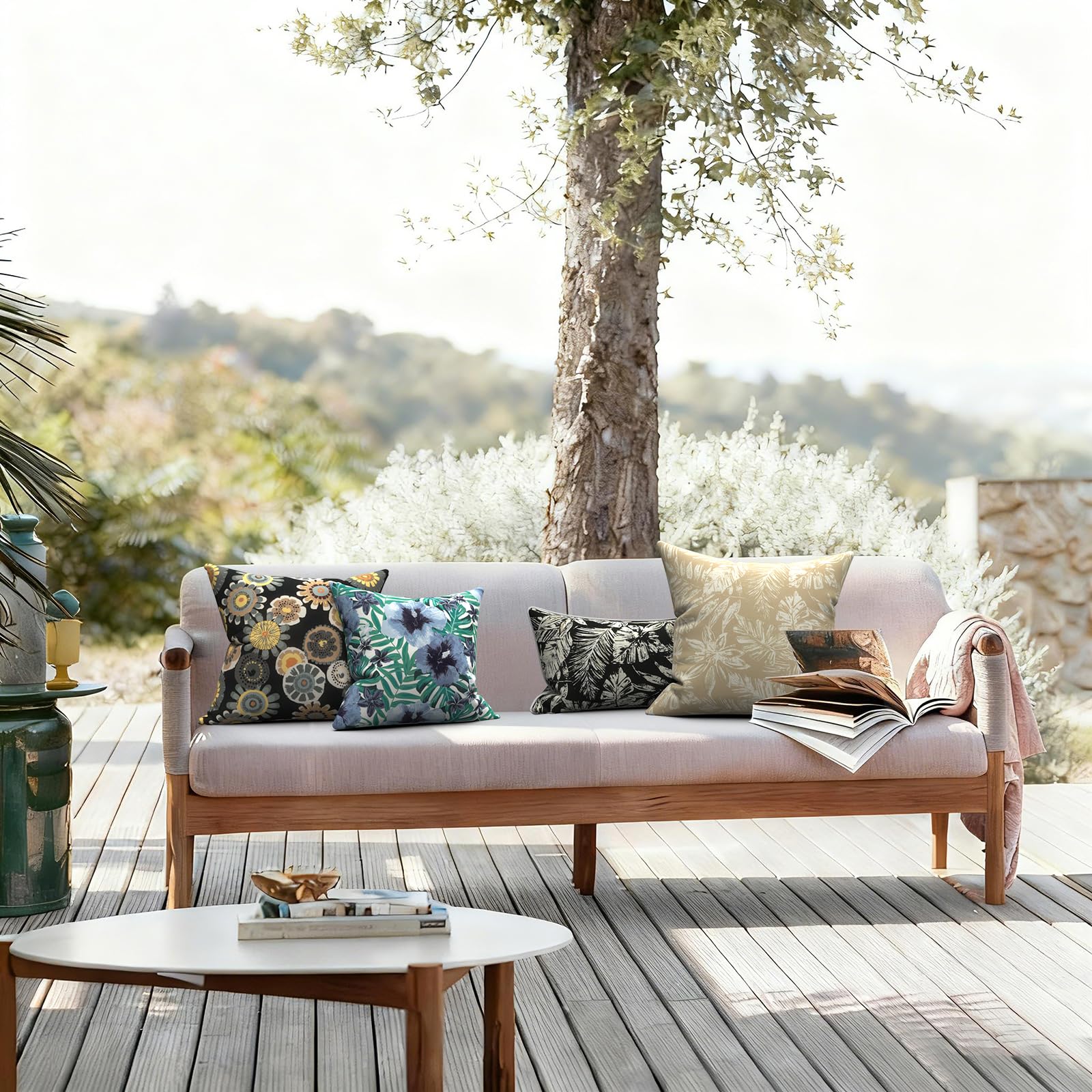 LVTXIII pillow cover used on garden bench