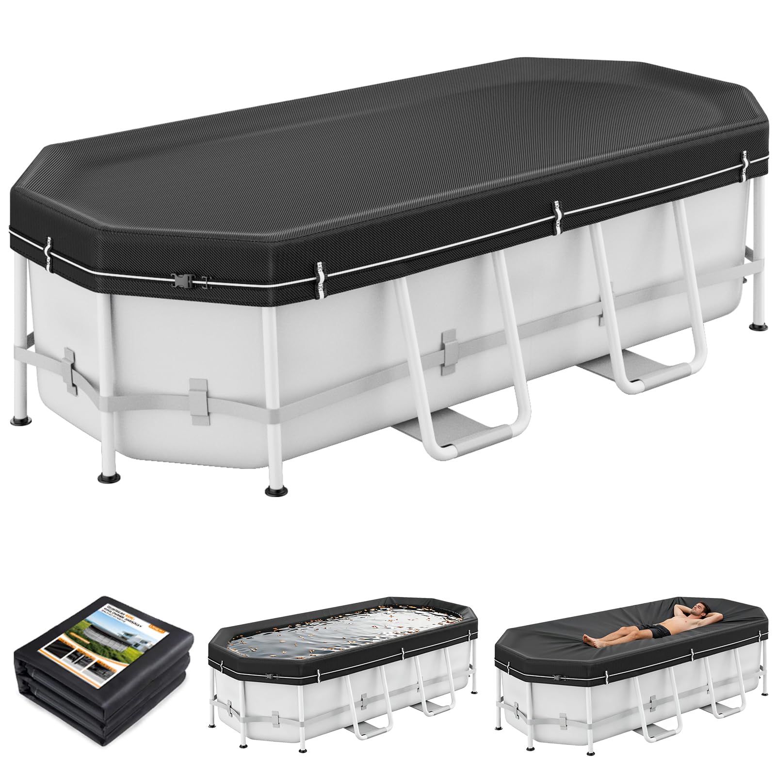 LXKCKJ 10x16 FT pool cover front view in black