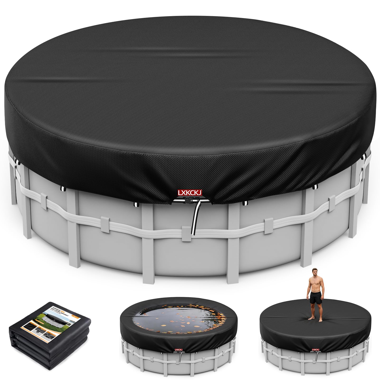 LXKCKJ 12 Ft round pool cover black model front view
