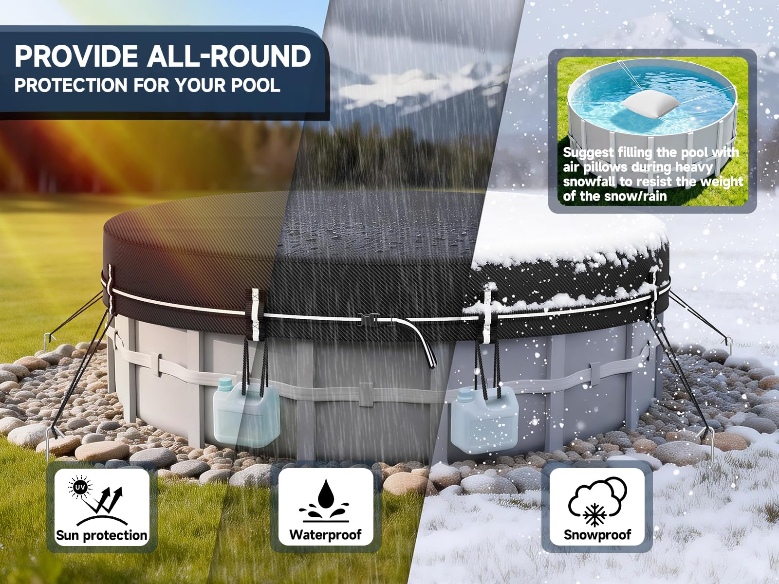 LXKCKJ 15 FT Round Pool Cover dimensions in packaging