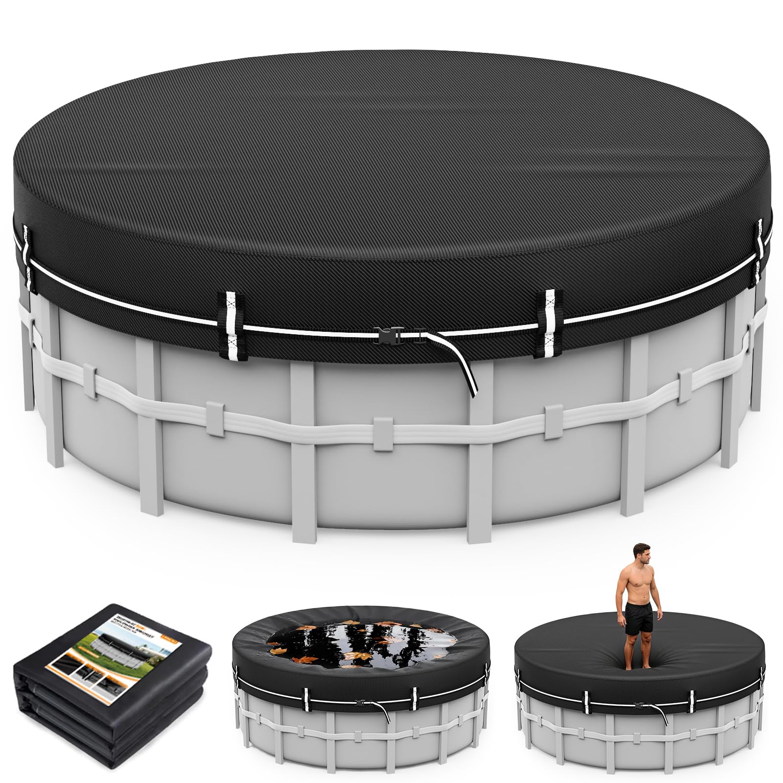 LXKCKJ 15 FT Round Pool Cover front view, black
