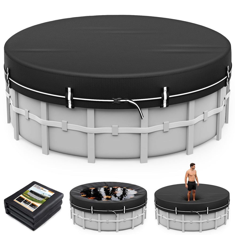 LXKCKJ 15 FT Round Pool Cover front view, black