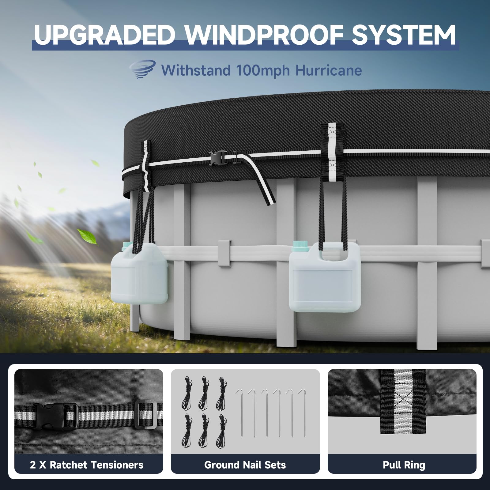 LXKCKJ 15 FT Round Pool Cover with buckle straps secured