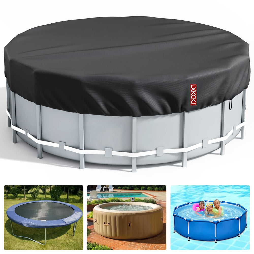 LXKCKJ 16 Ft Round Pool Cover front view in black