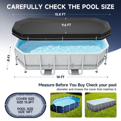LXKCKJ 8X14 FT Pool Cover accessories including ropes and straps