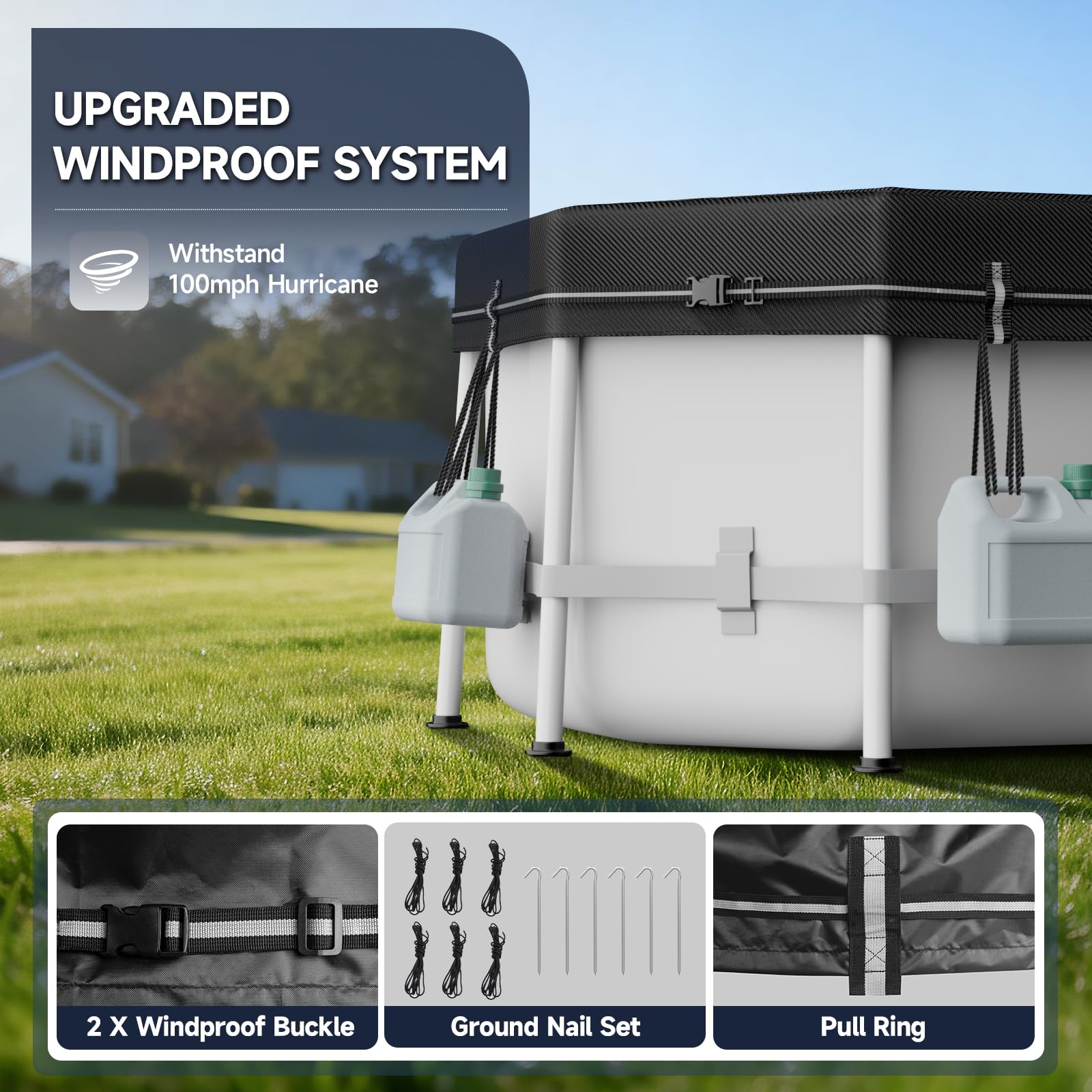 LXKCKJ 8X14 FT Pool Cover secured on an above ground pool