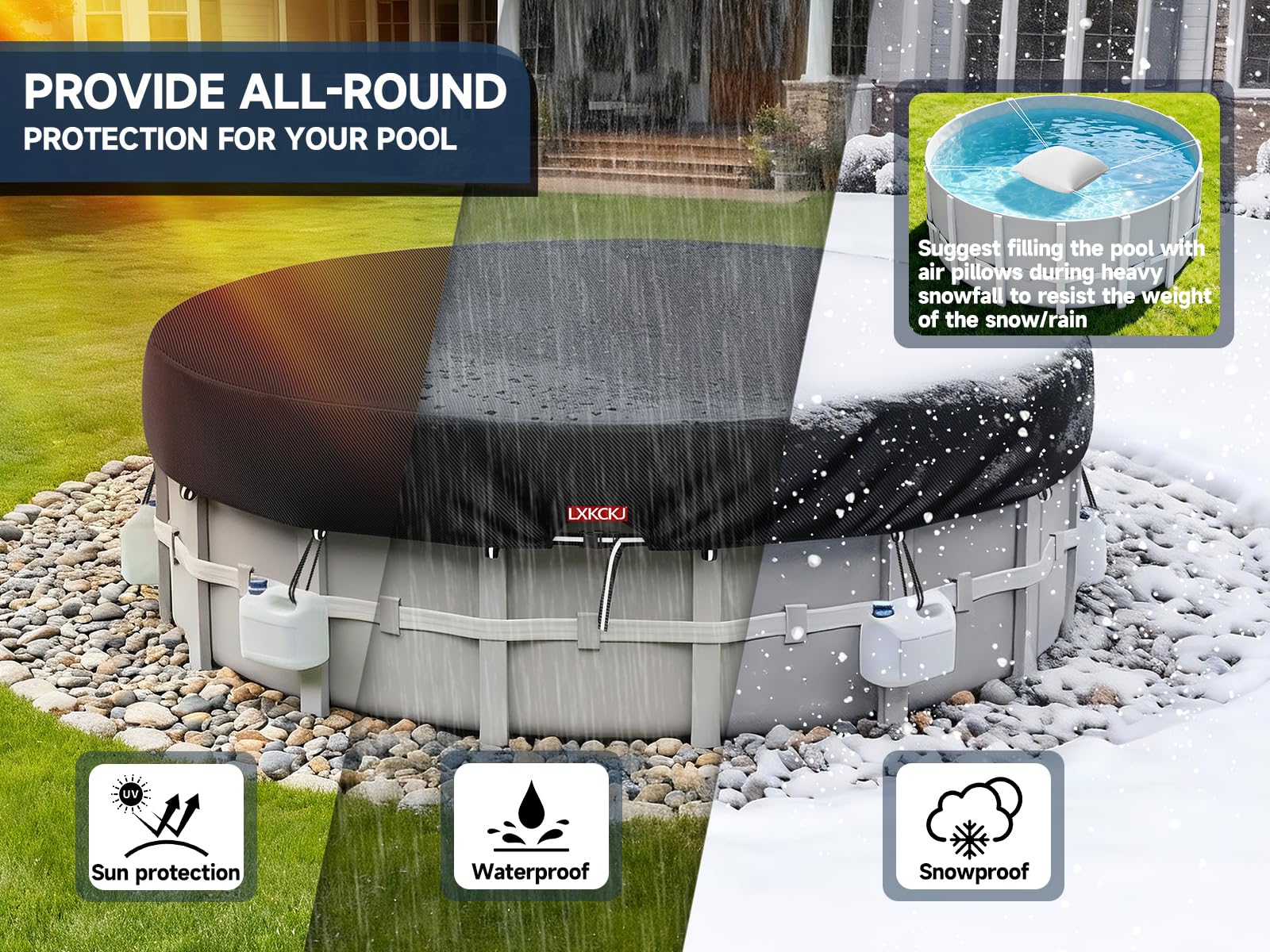 LXKCKJ pool cover in use on above-ground pool
