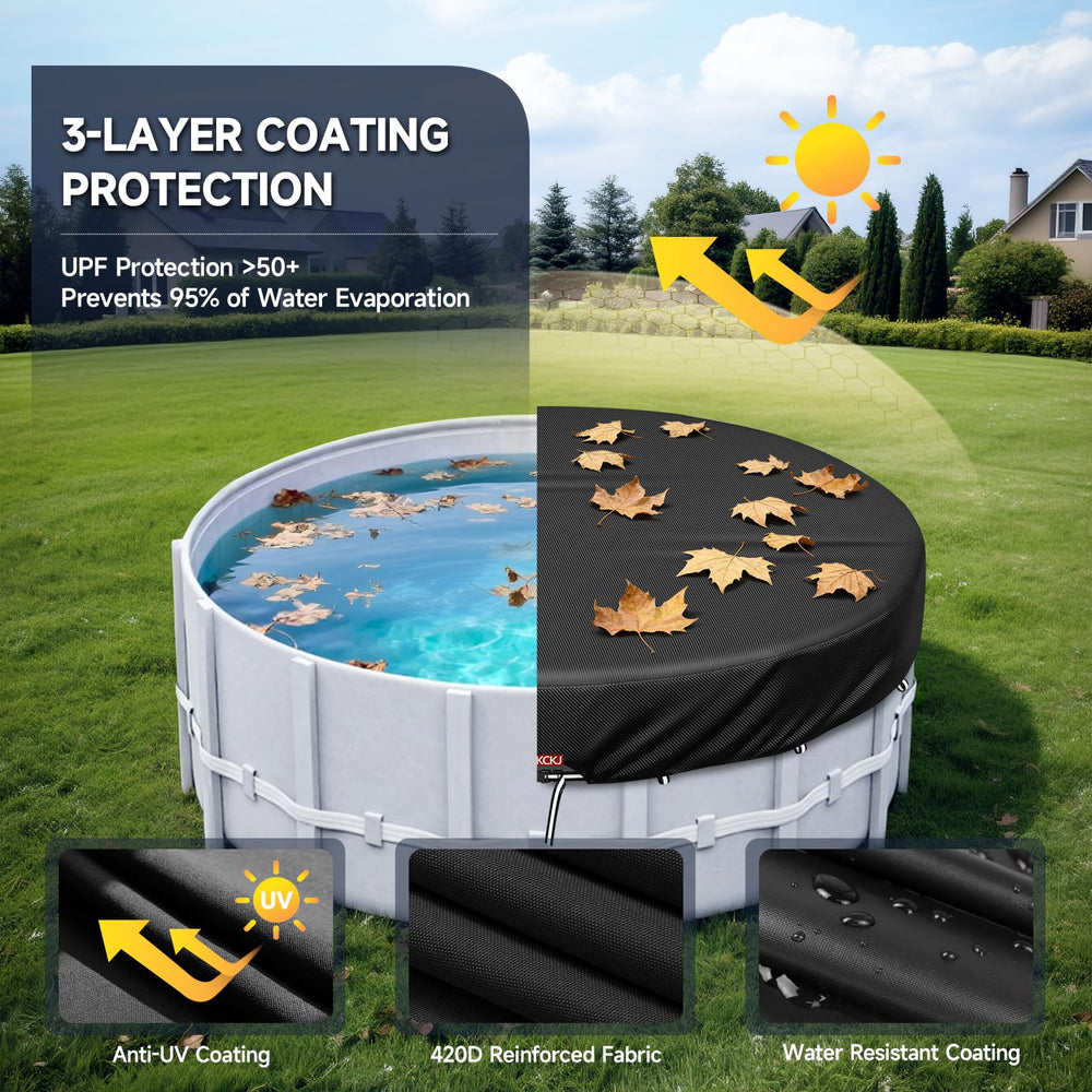 LXKCKJ Pool Cover, shown with climbing ropes and ground nails