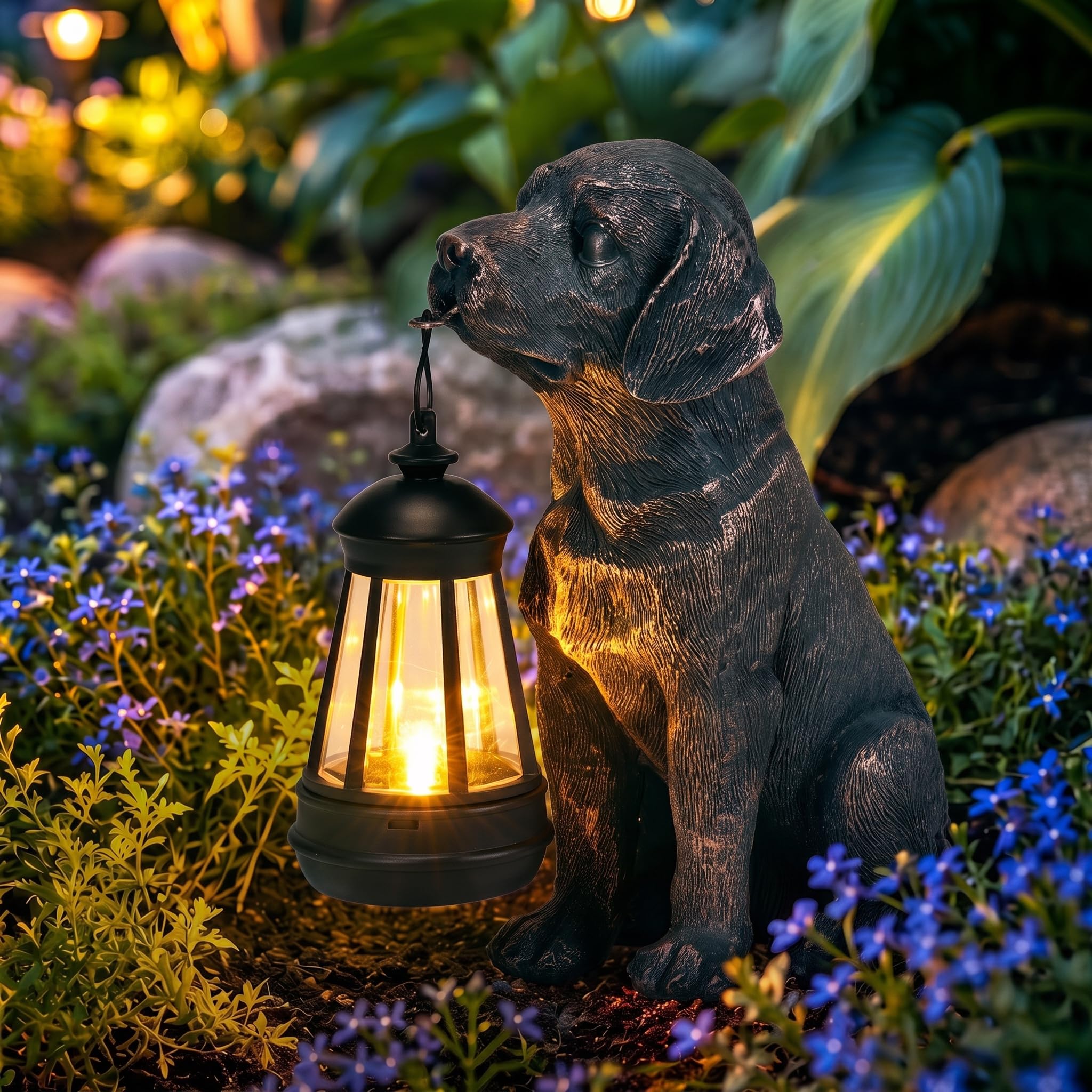 Lyeasw Dog Statue on porch steps