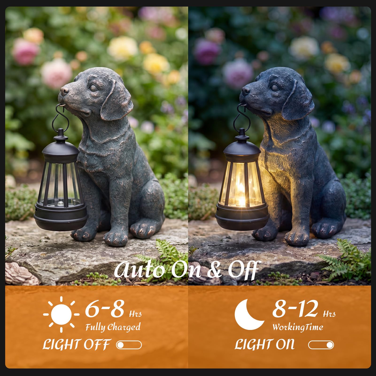 Lyeasw Dog Statue with solar lantern lit