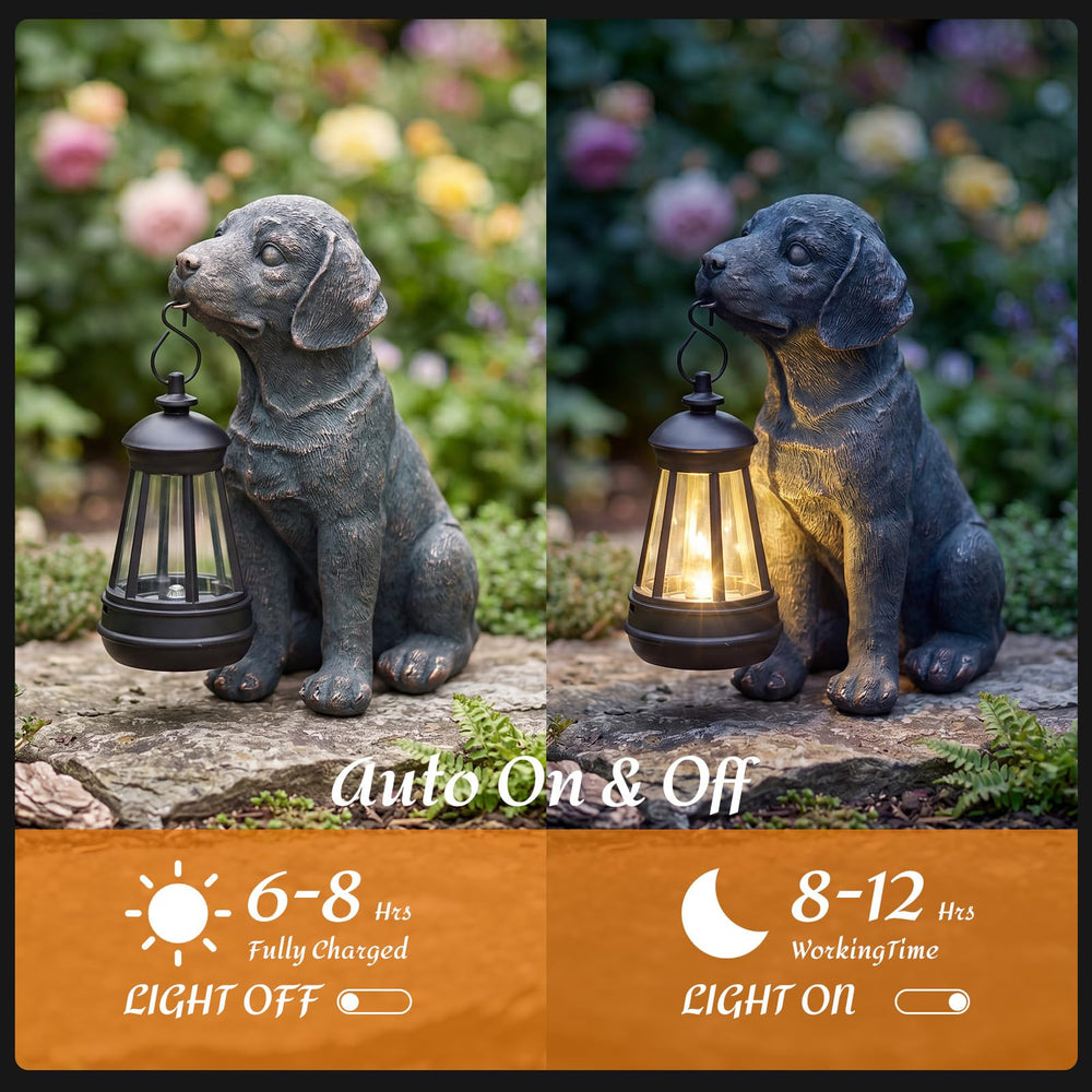 Lyeasw Dog Statue with solar lantern lit