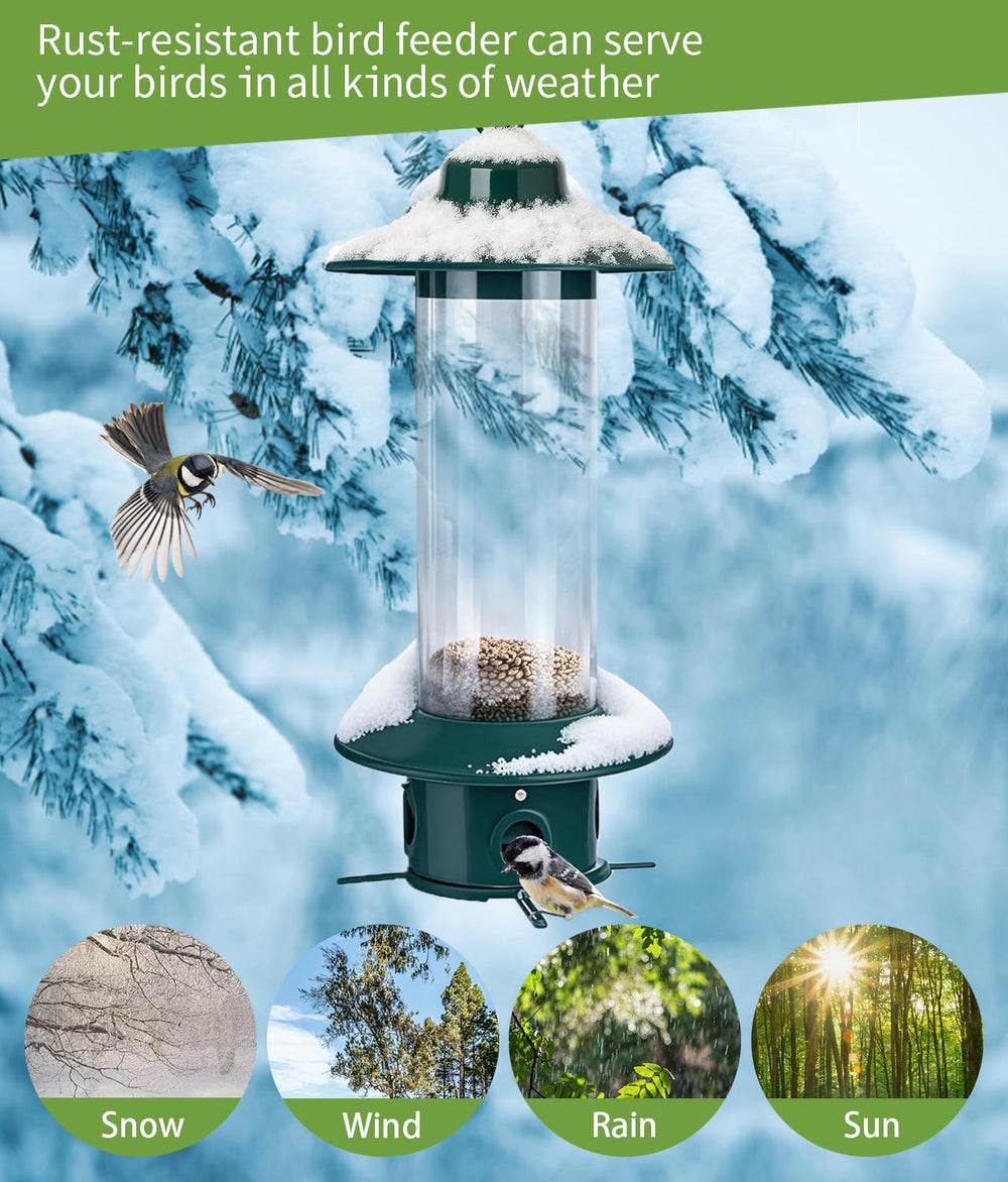 LYKENTOR Squirrel Proof Bird Feeder filled with seeds