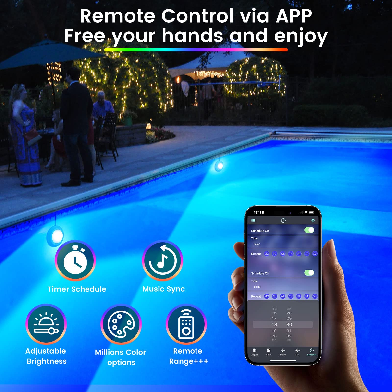 LyLmLe LED Pool Light 20W RGB in an above-ground pool