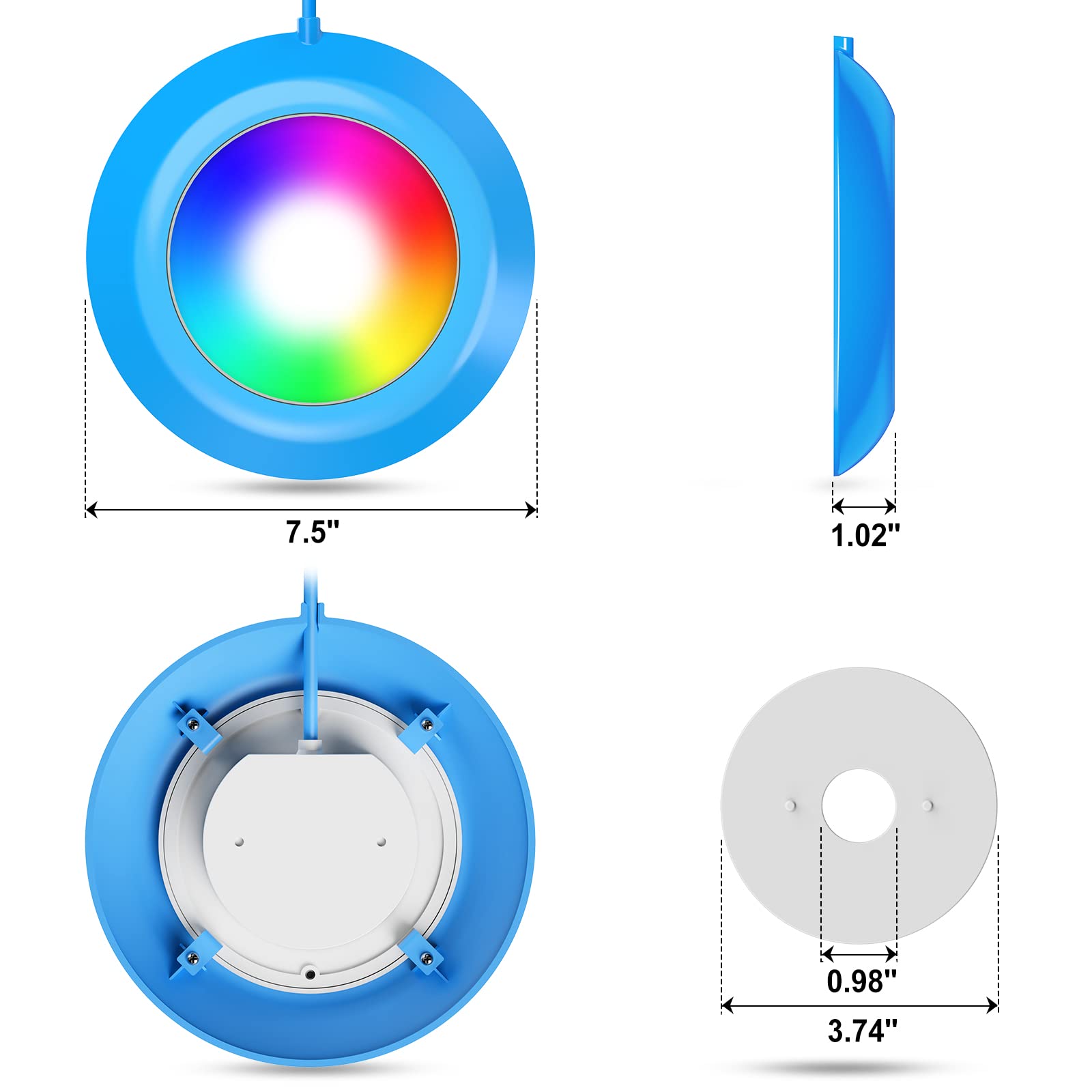 LyLmLe LED Pool Light demonstrating colour options