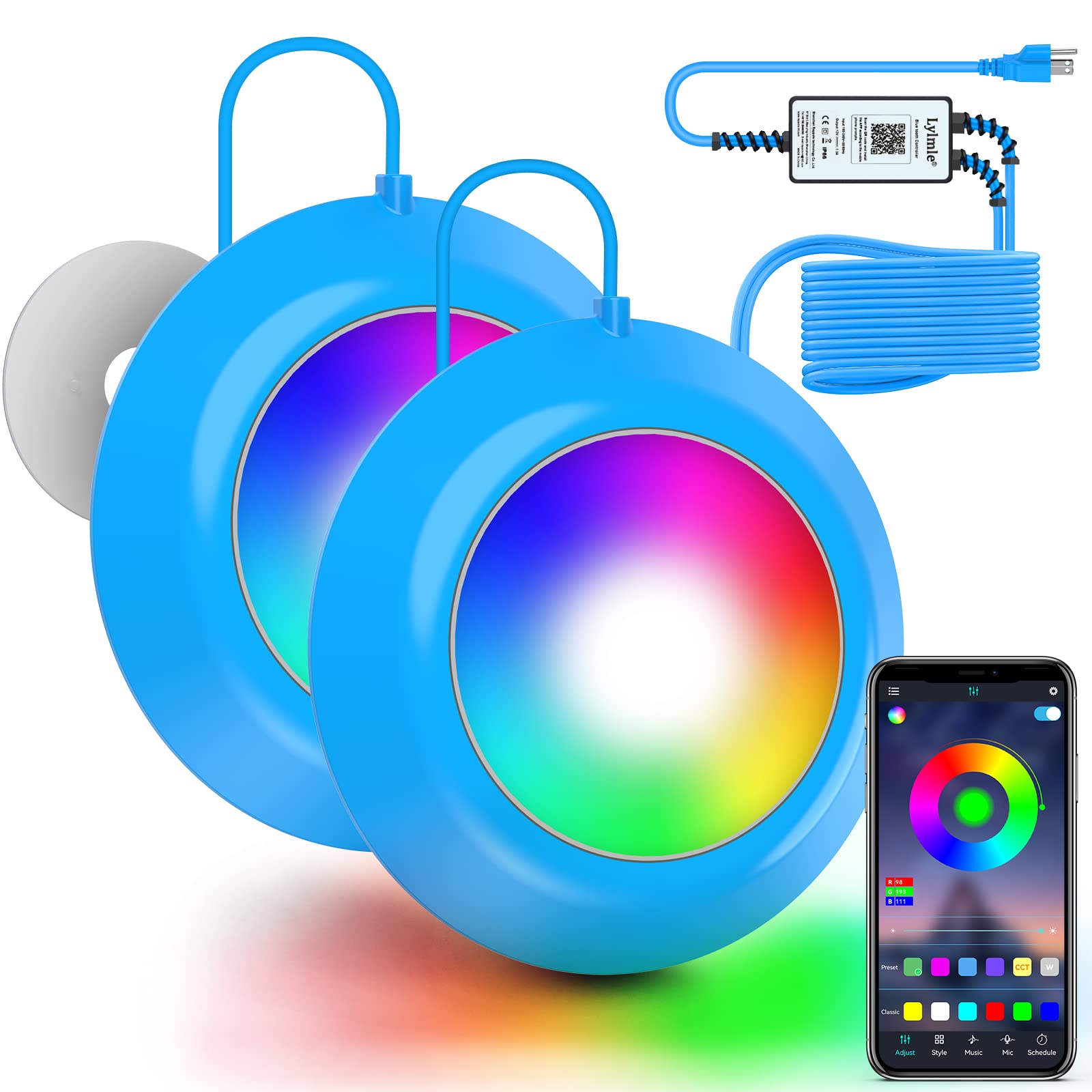 LyLmLe LED Pool Light kit front view with blue lights