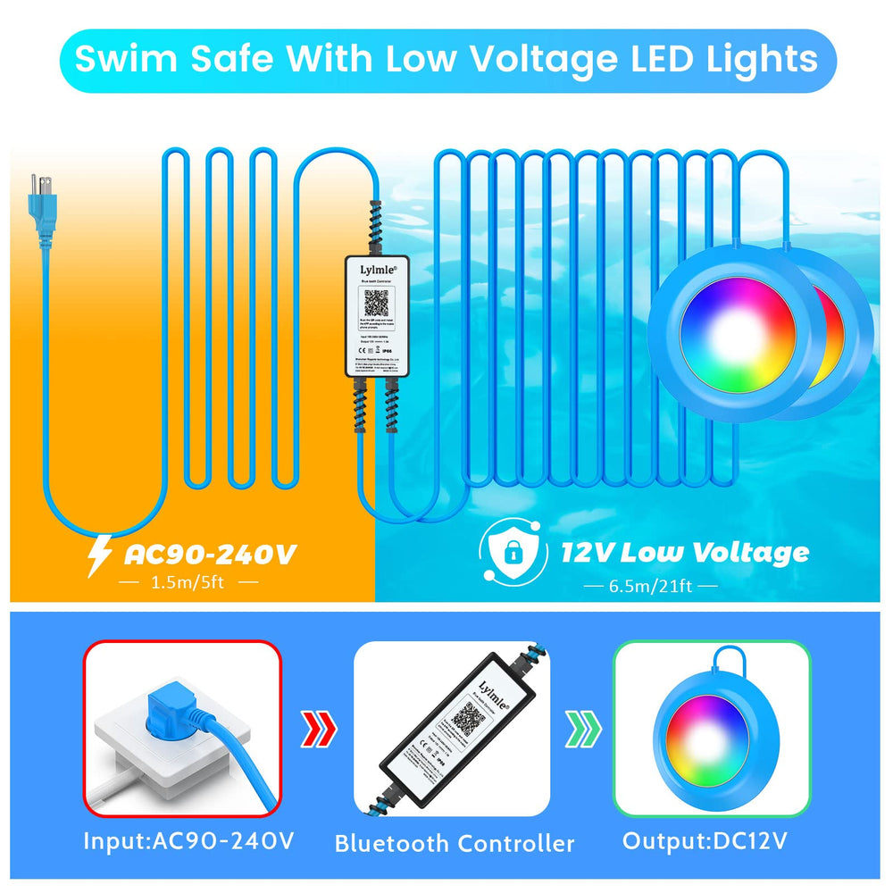 LyLmLe LED Pool Lights 40W app control interface on smartphone