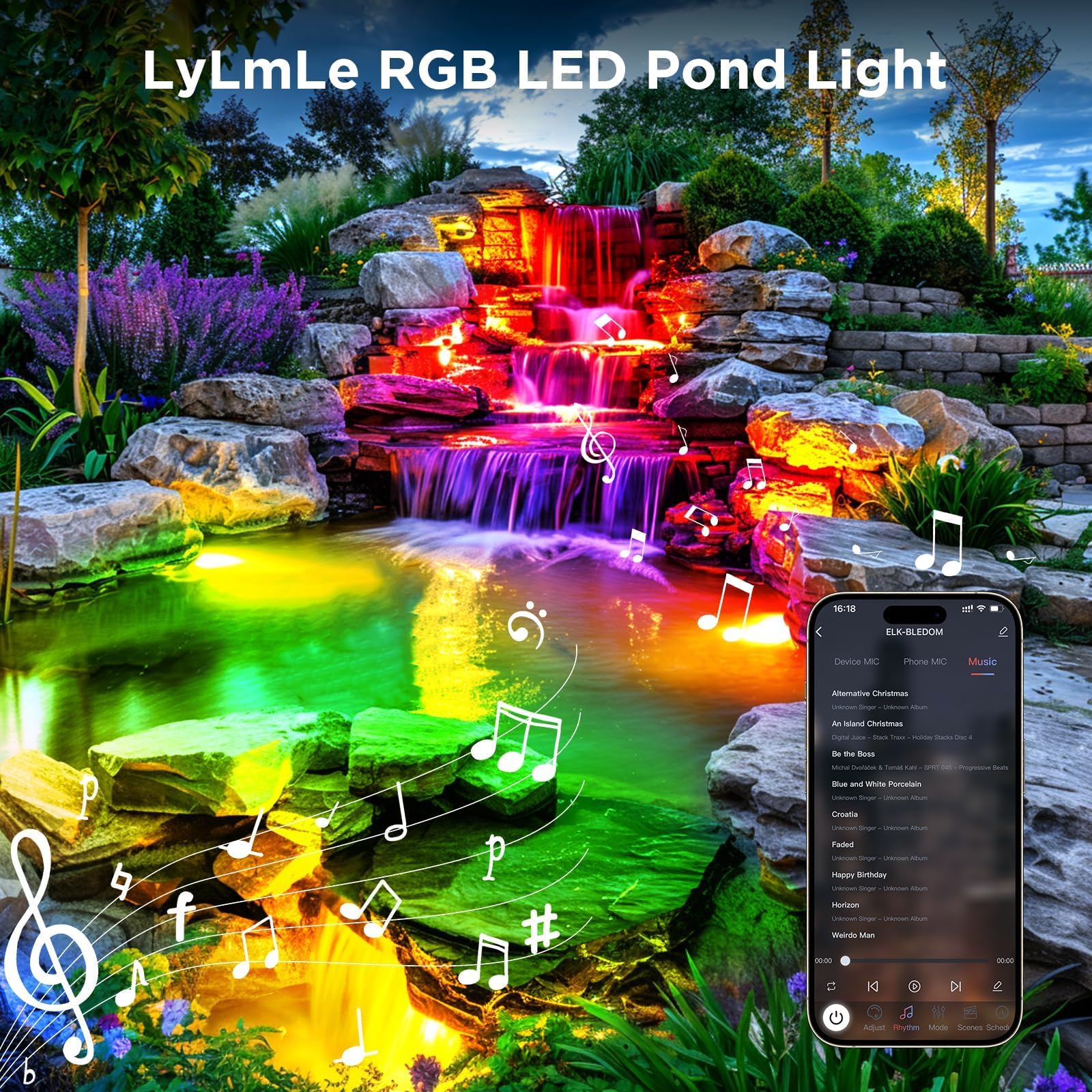 LyLmLe Pond Light illuminating a koi pond