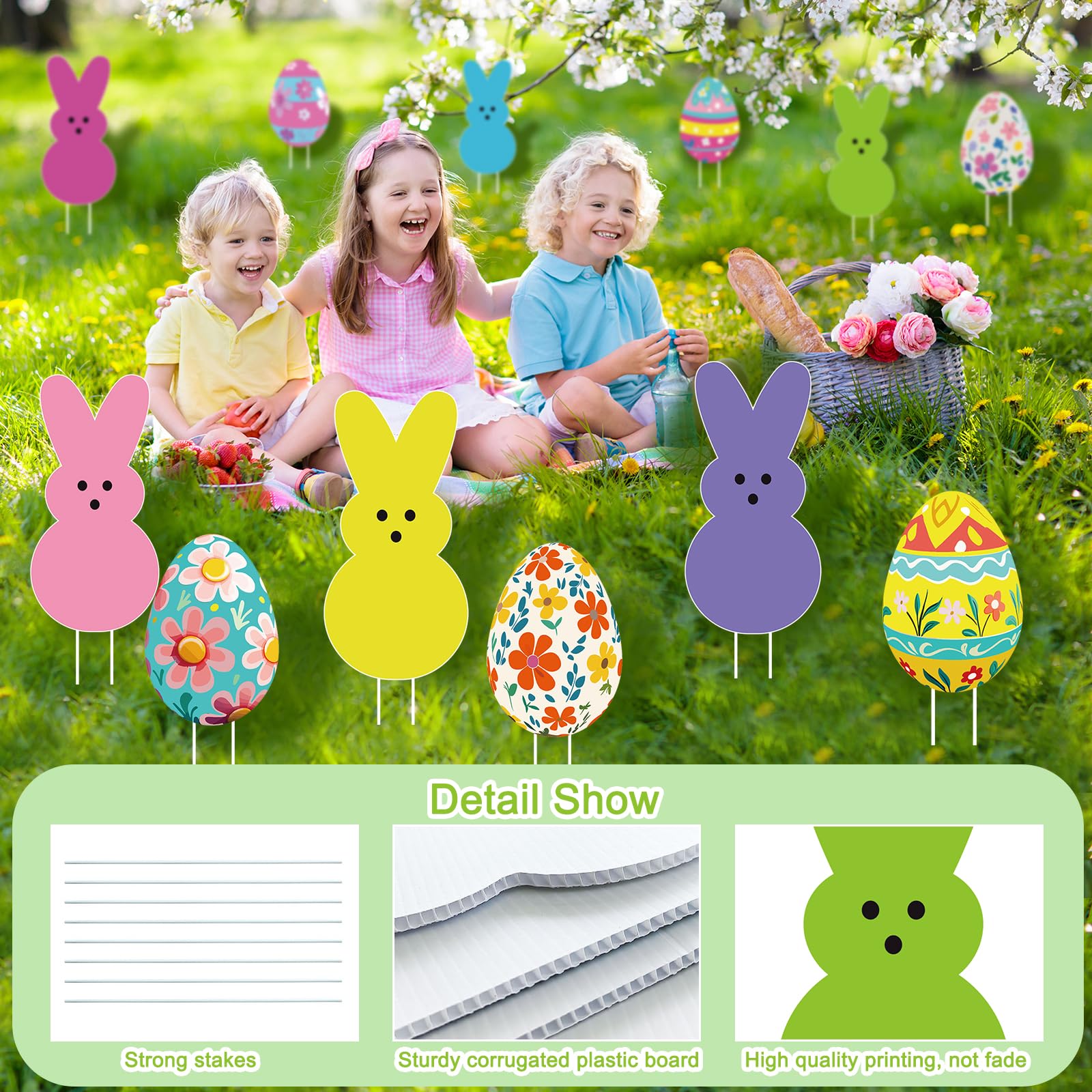 Lynumtw colourful Easter Bunny and Egg yard signs together