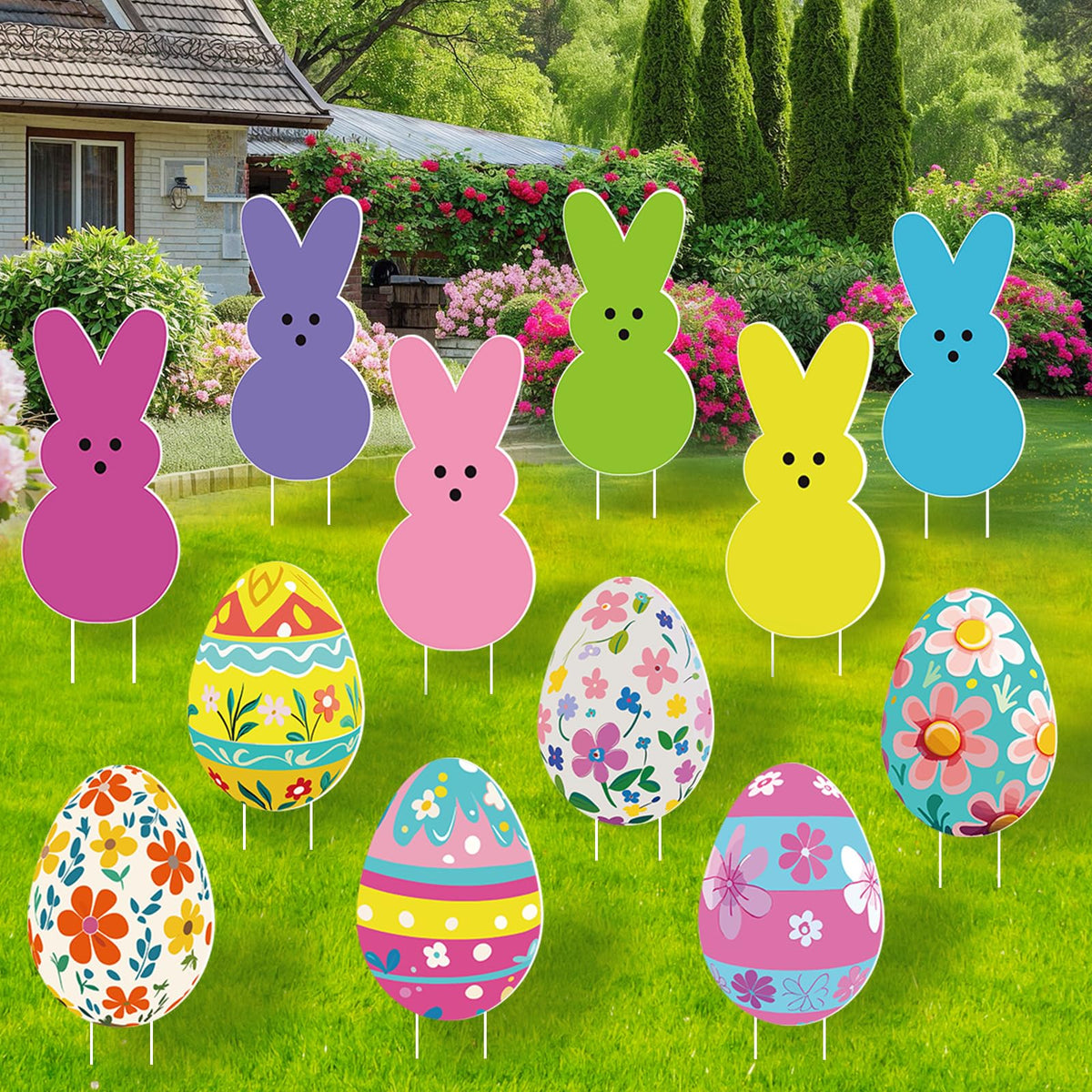 Lynumtw Easter Bunny yard sign colorful front view