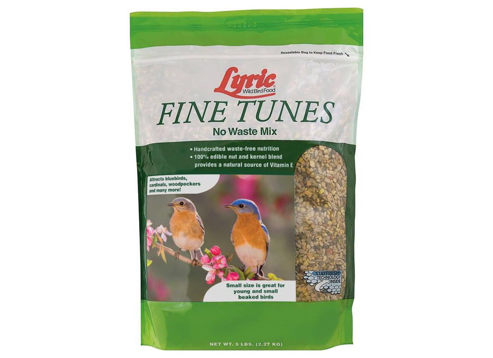 Lyric Fine Tunes bird seed mix in a bird feeder tray