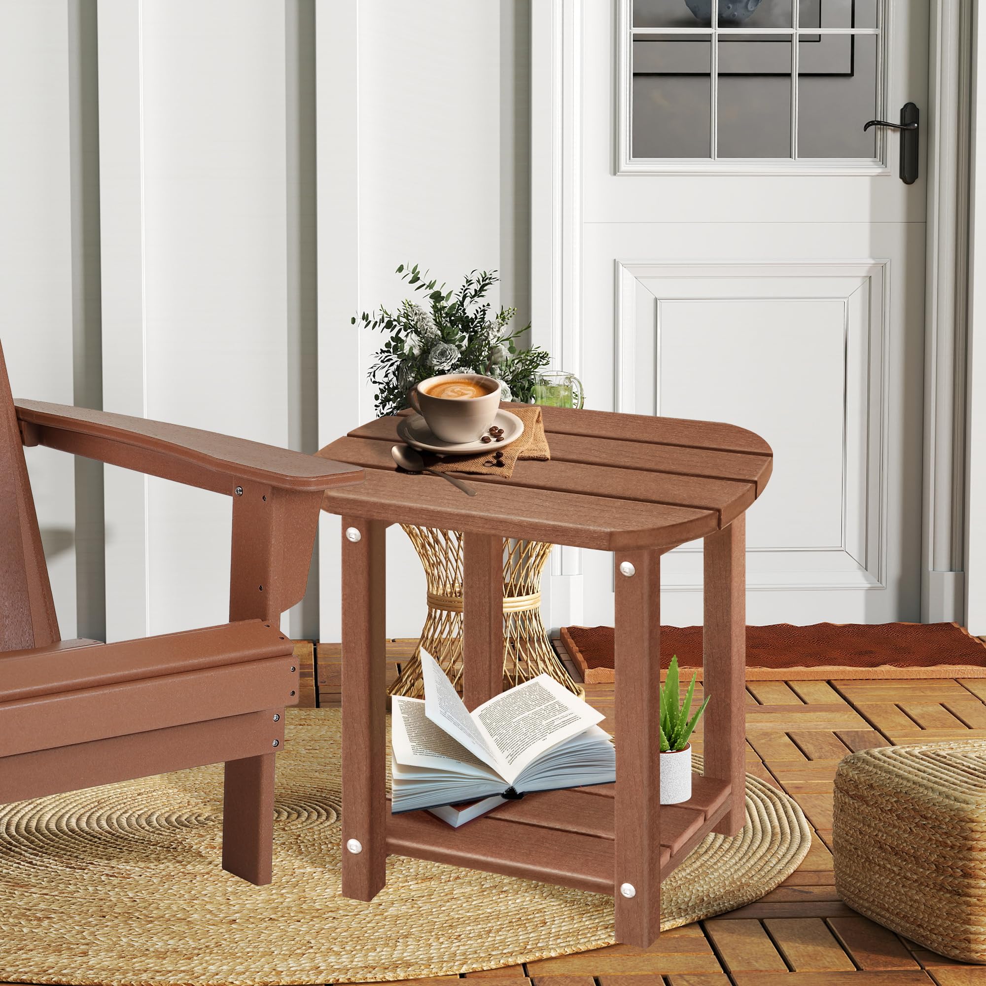 LZRS 2-Tier Patio Side Table brown HDPE assembled