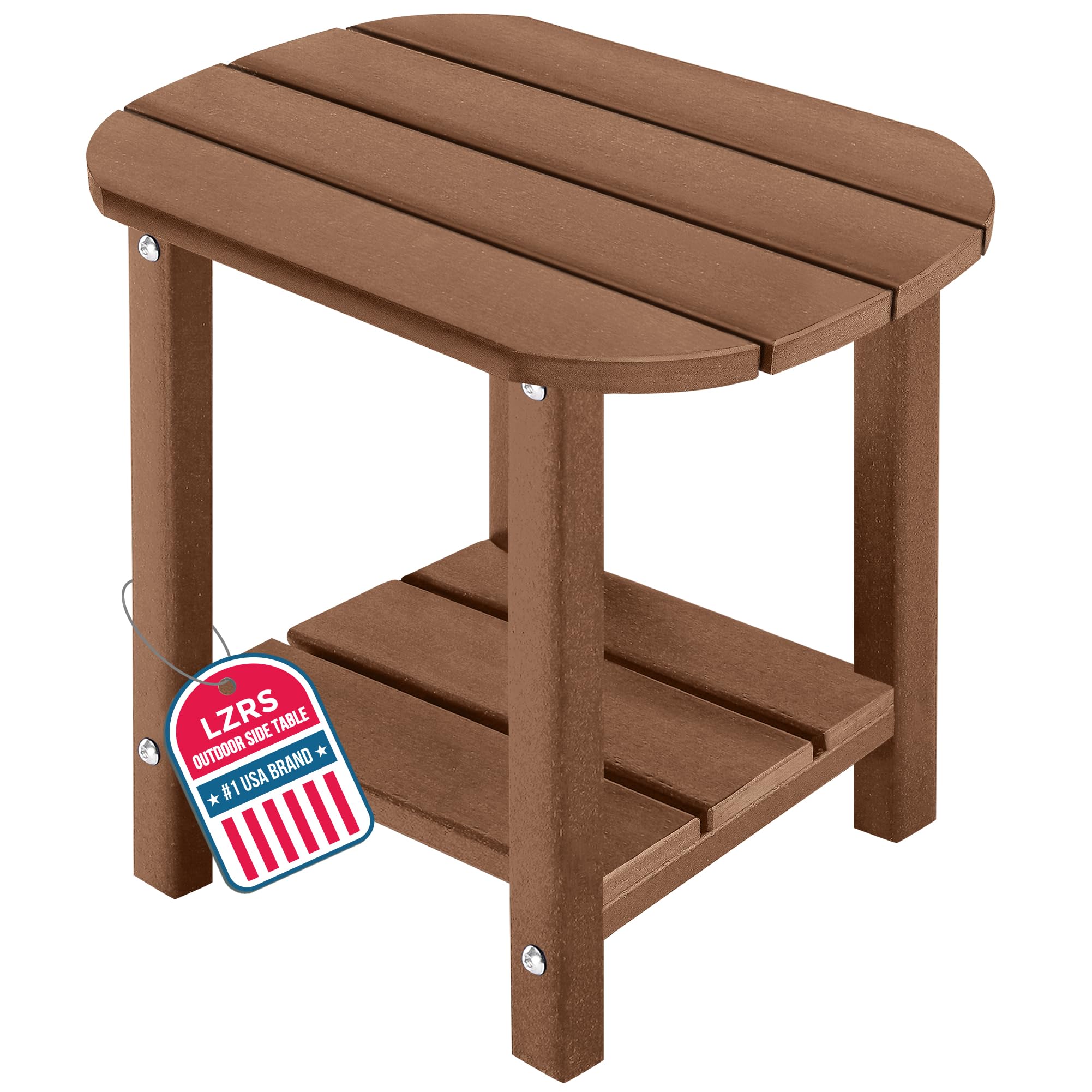 LZRS 2-Tier Patio Side Table brown HDPE front view