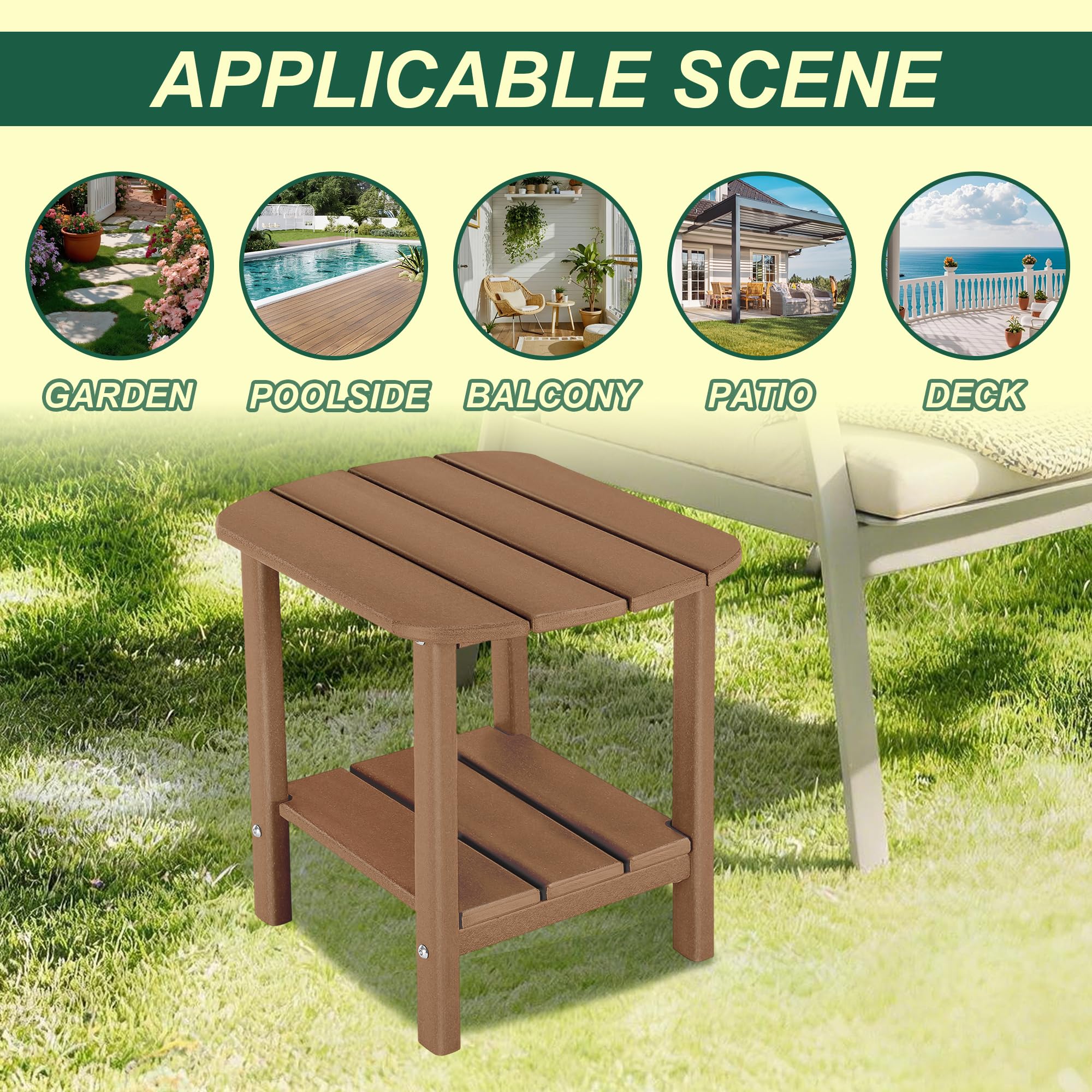 LZRS 2-Tier Patio Side Table brown HDPE lifestyle view