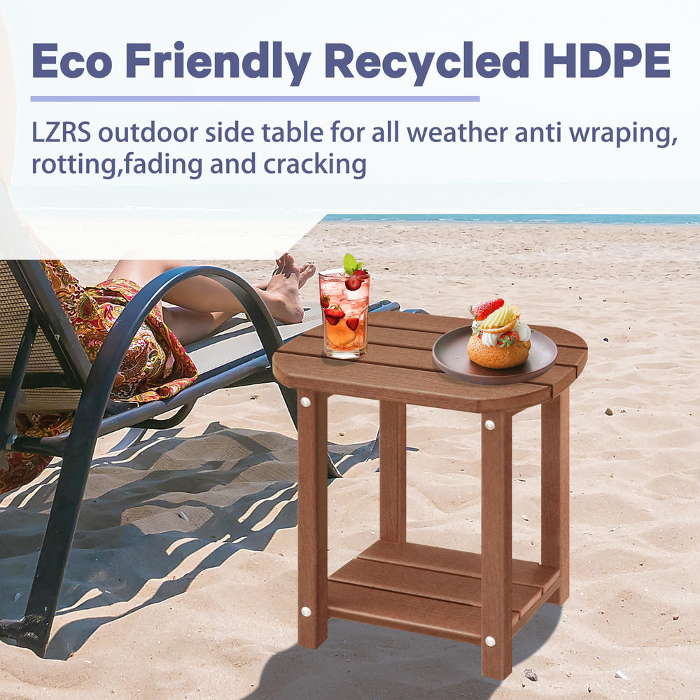 LZRS 2-Tier Patio Side Table brown HDPE with snacks