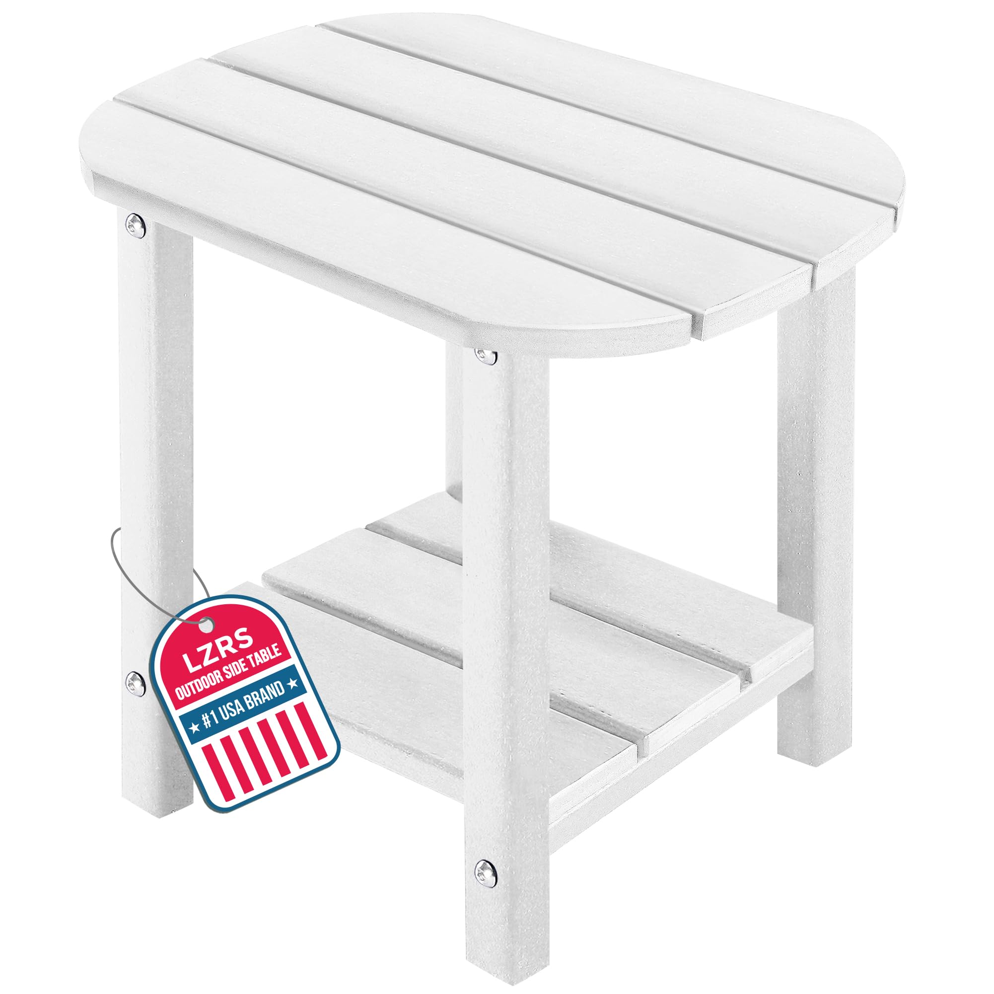 LZRS 2-Tier White Patio Side Table front view