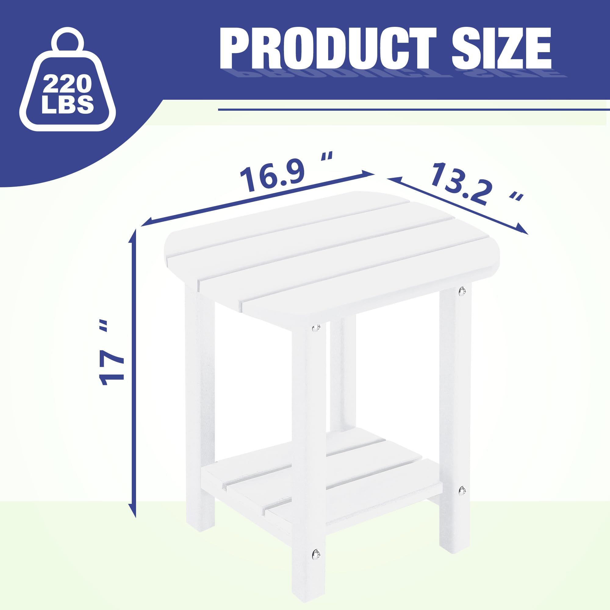LZRS 2-Tier White Patio Side Table side view