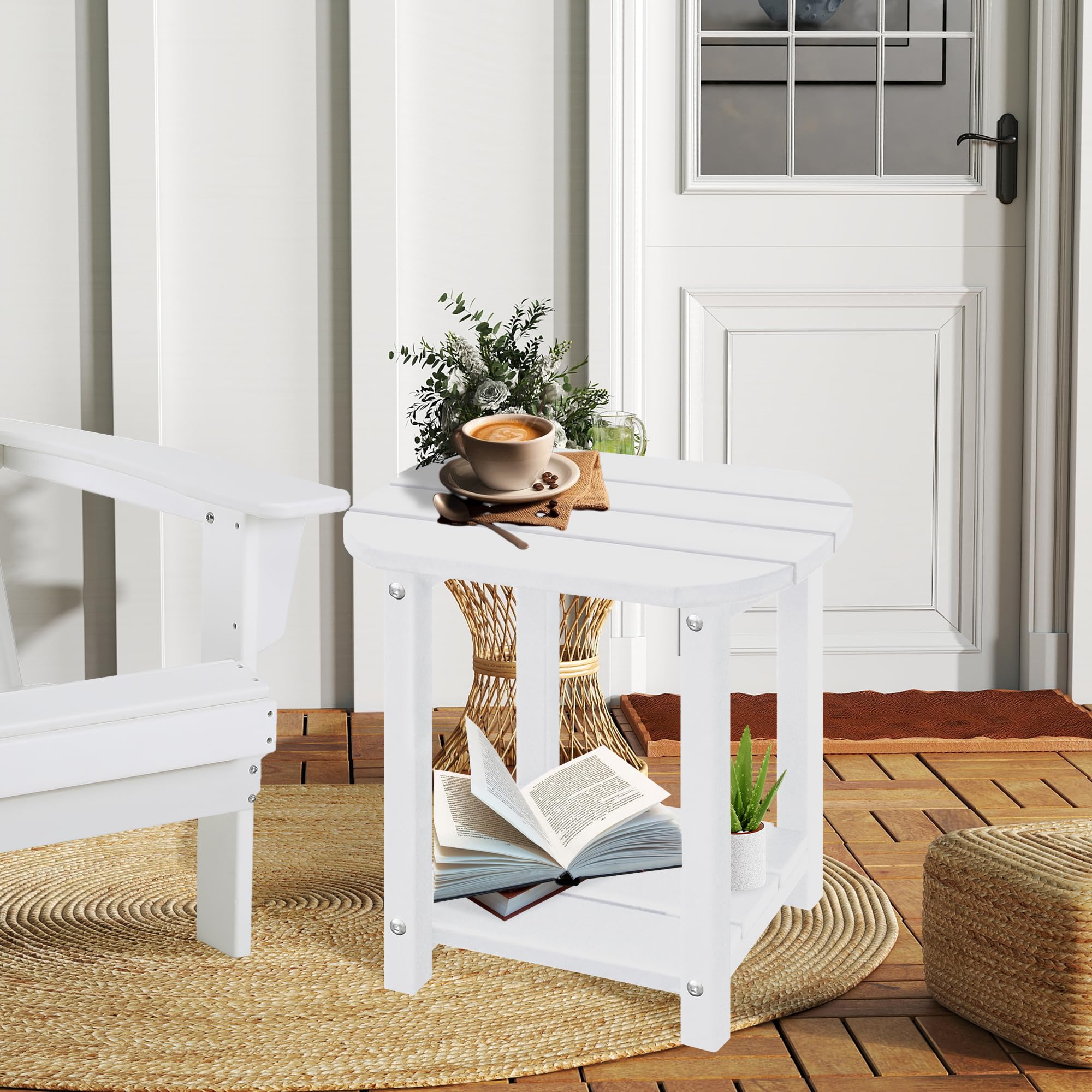 LZRS 2-Tier White Patio Side Table top view