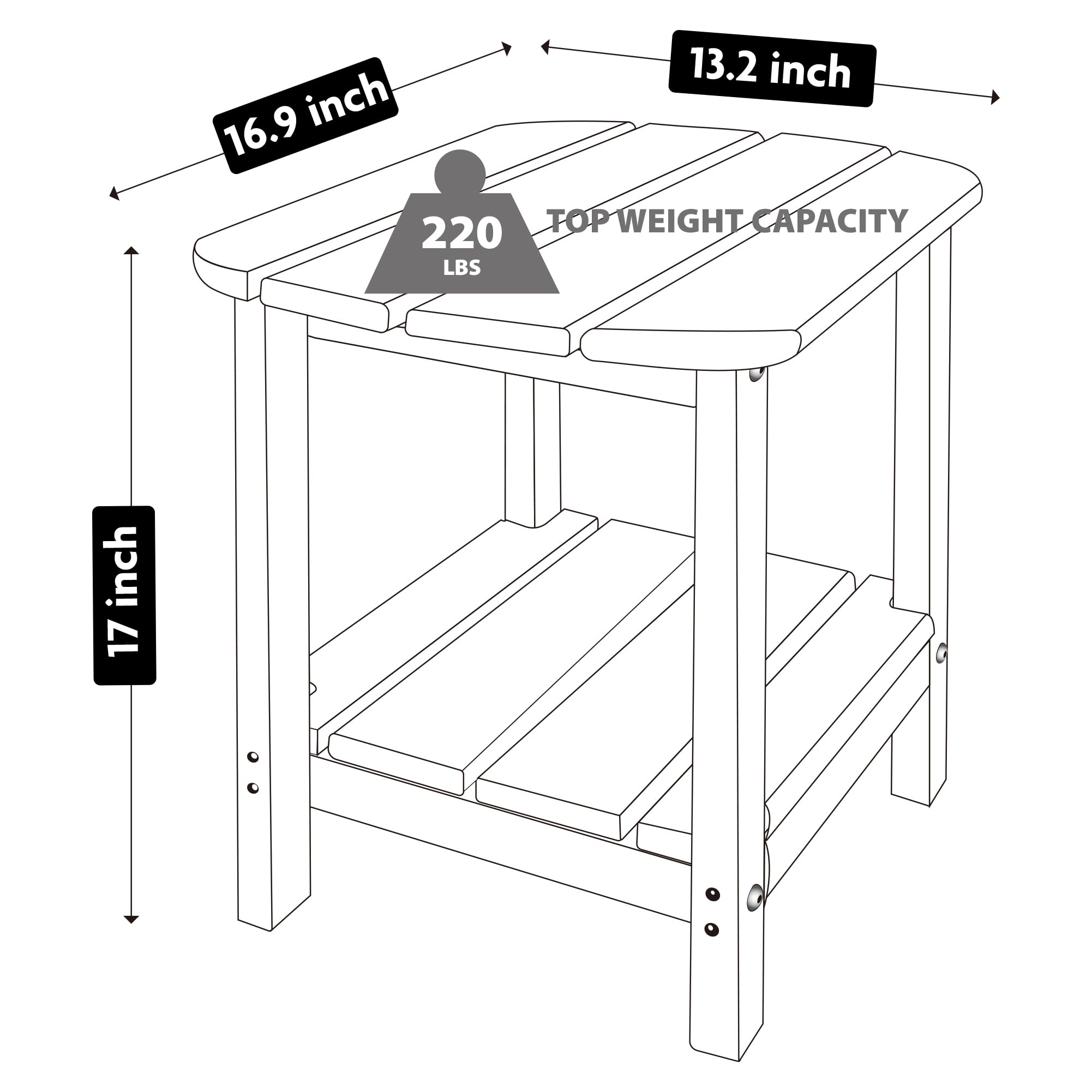 LZRS Double Adirondack Side Table in white, side view