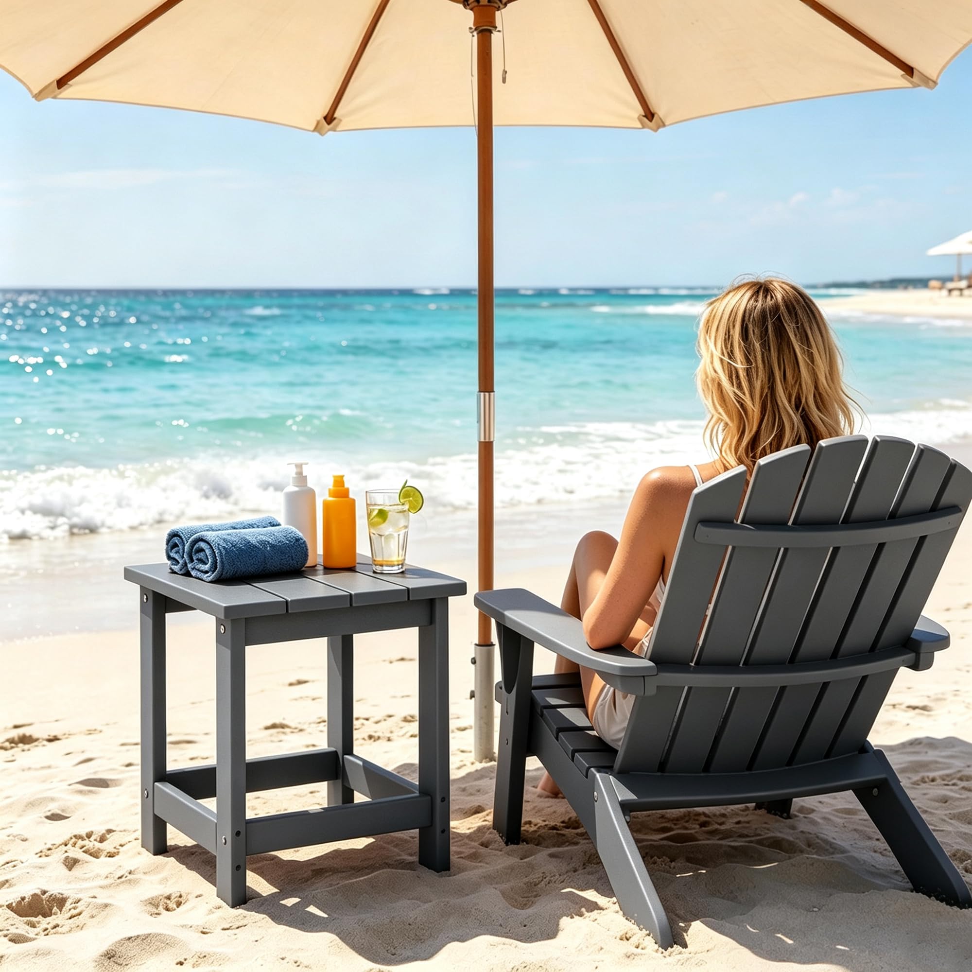 LZRS grey patio side table in a cozy outdoor environment