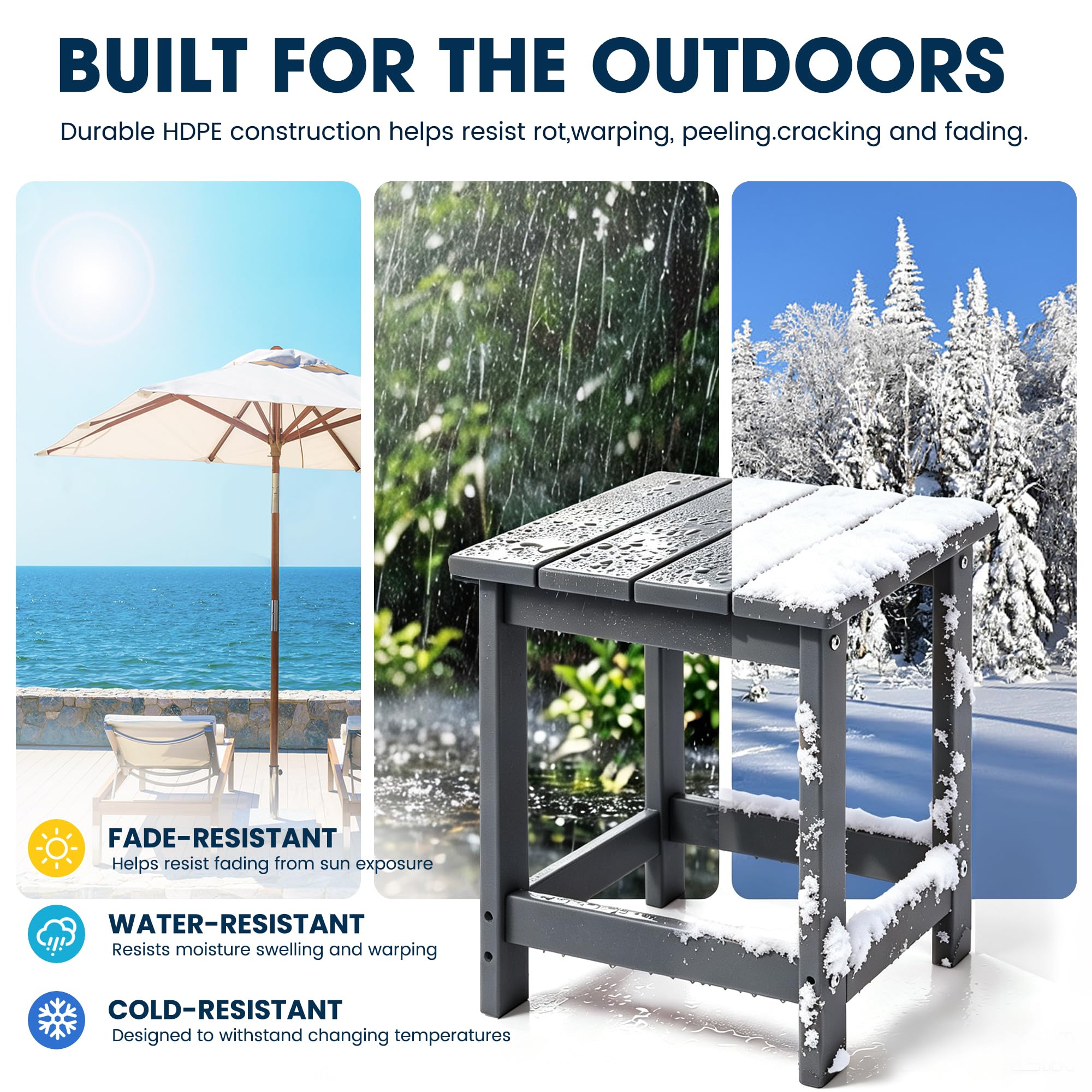 LZRS Patio Side Table assembled next to an Adirondack chair