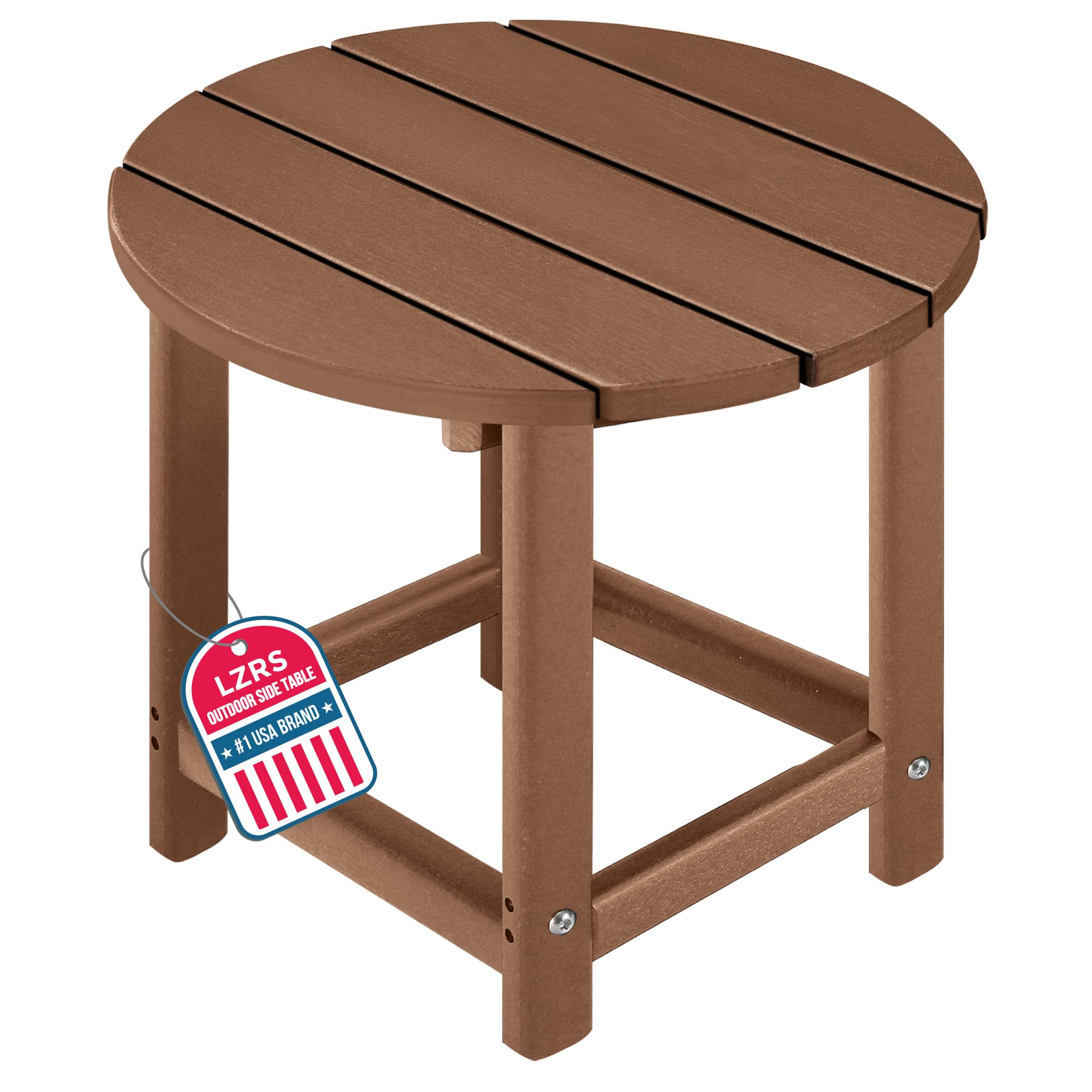 LZRS Round Adirondack Patio Side Table in brown, front view