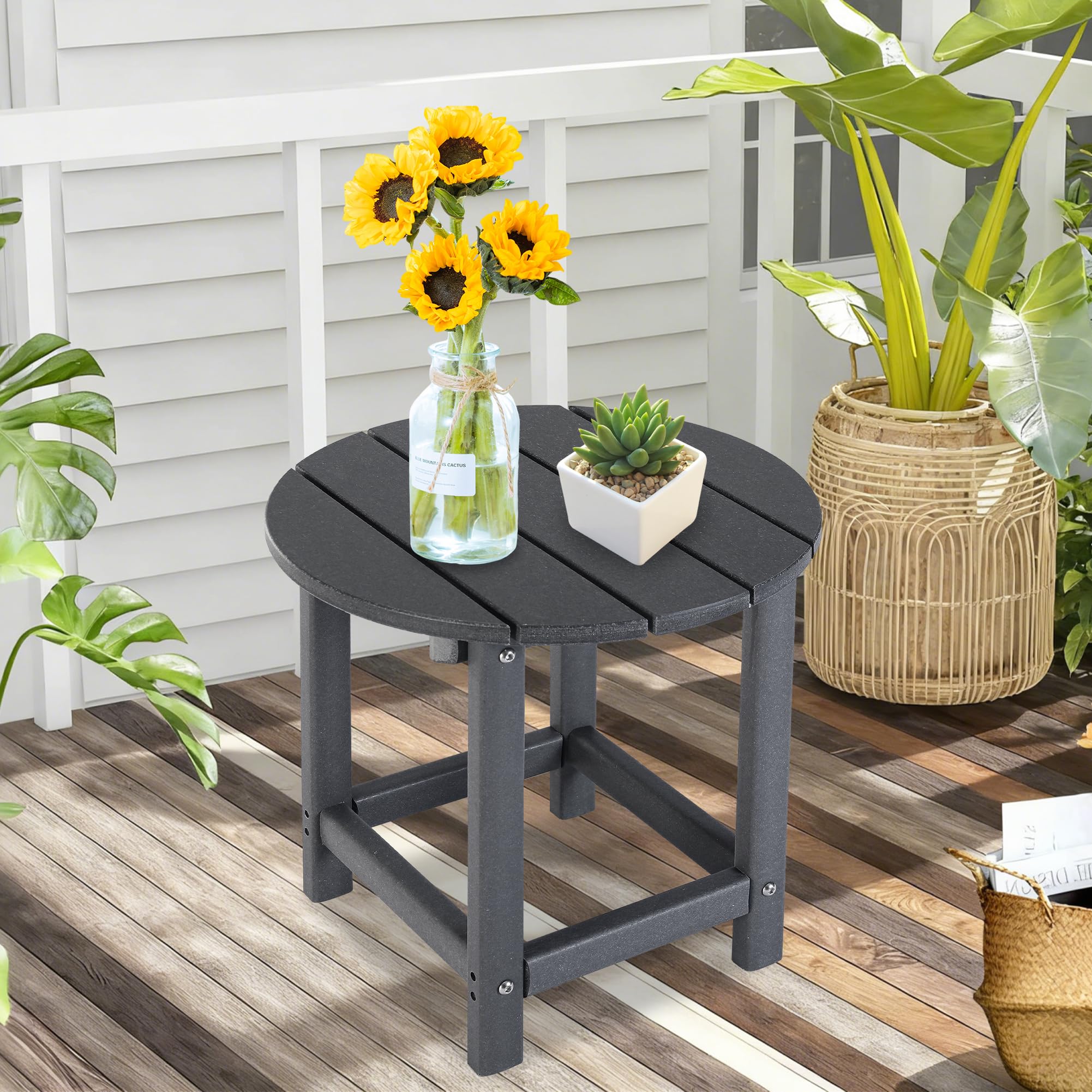 LZRS Round Adirondack Patio Side Table with flowers