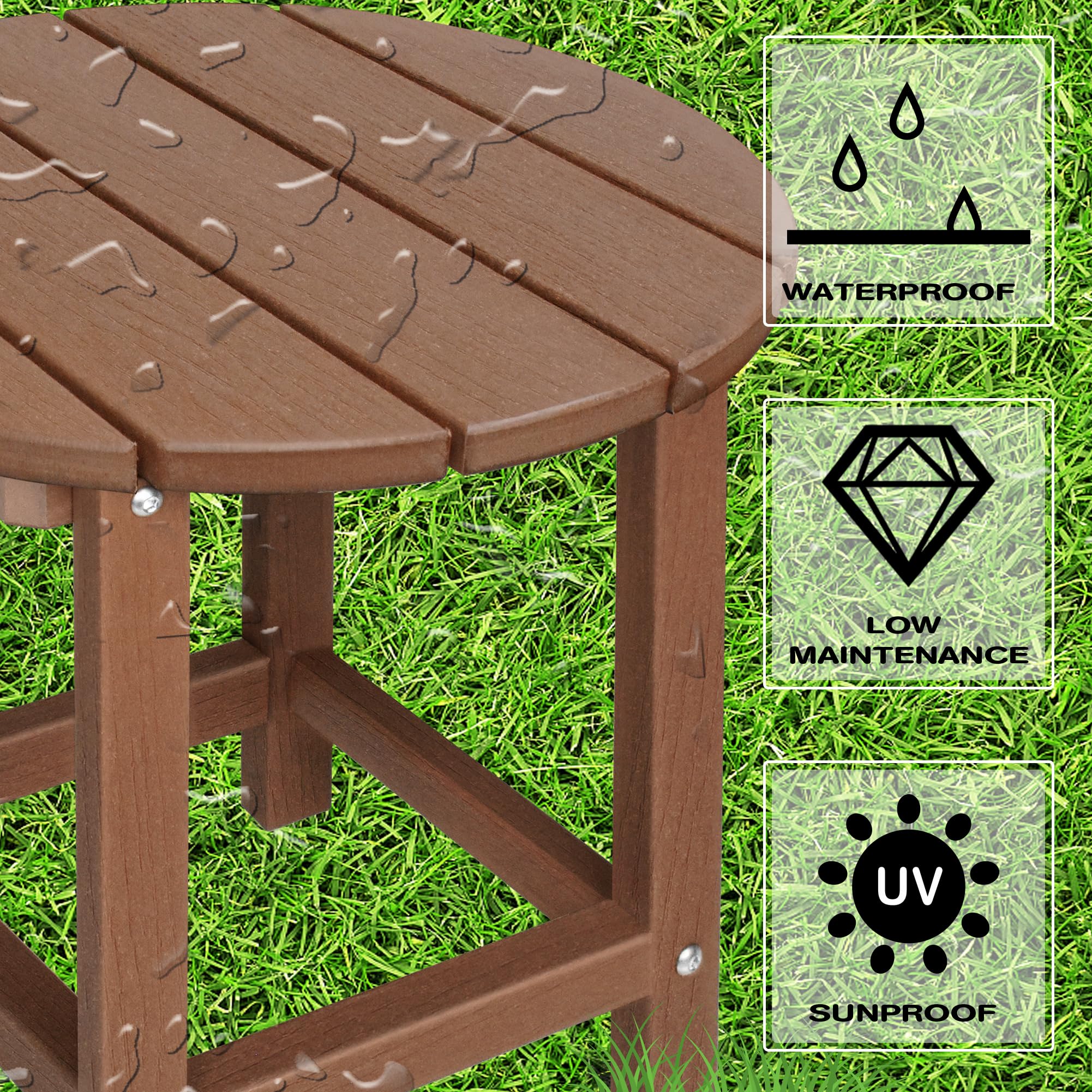 LZRS Round Adirondack Side Table beside an adirondack chair