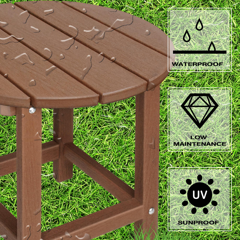 LZRS Round Adirondack Side Table beside an adirondack chair