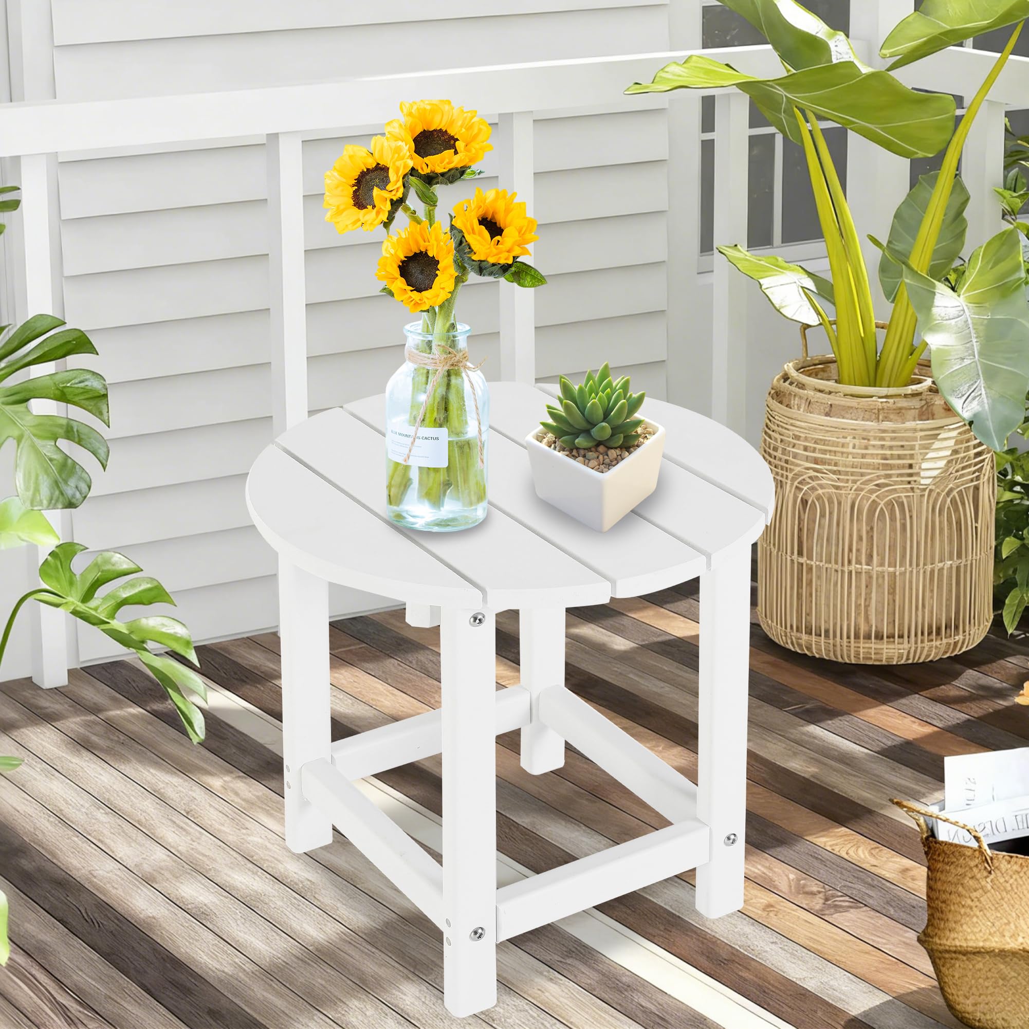 LZRS Round Adirondack Side Table in White, assembly tools included