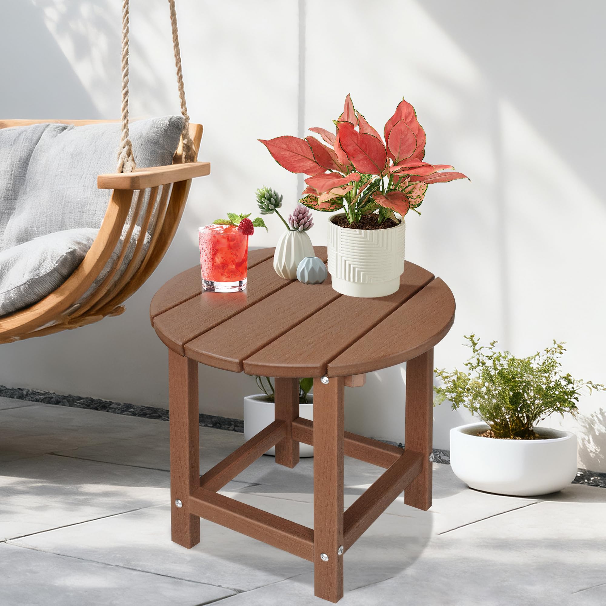 LZRS Round Side Table, brown color, side view