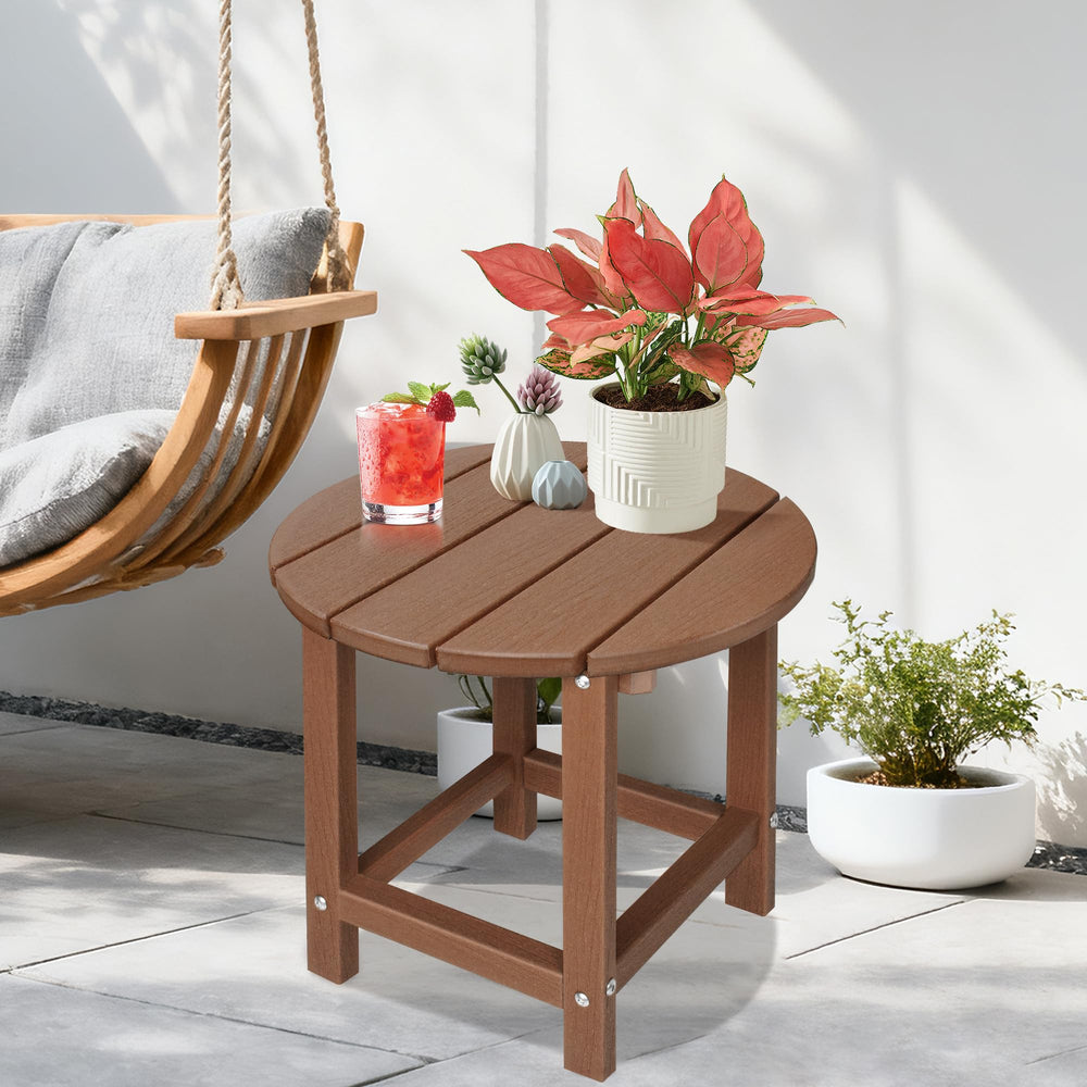 LZRS Round Side Table, brown color, side view
