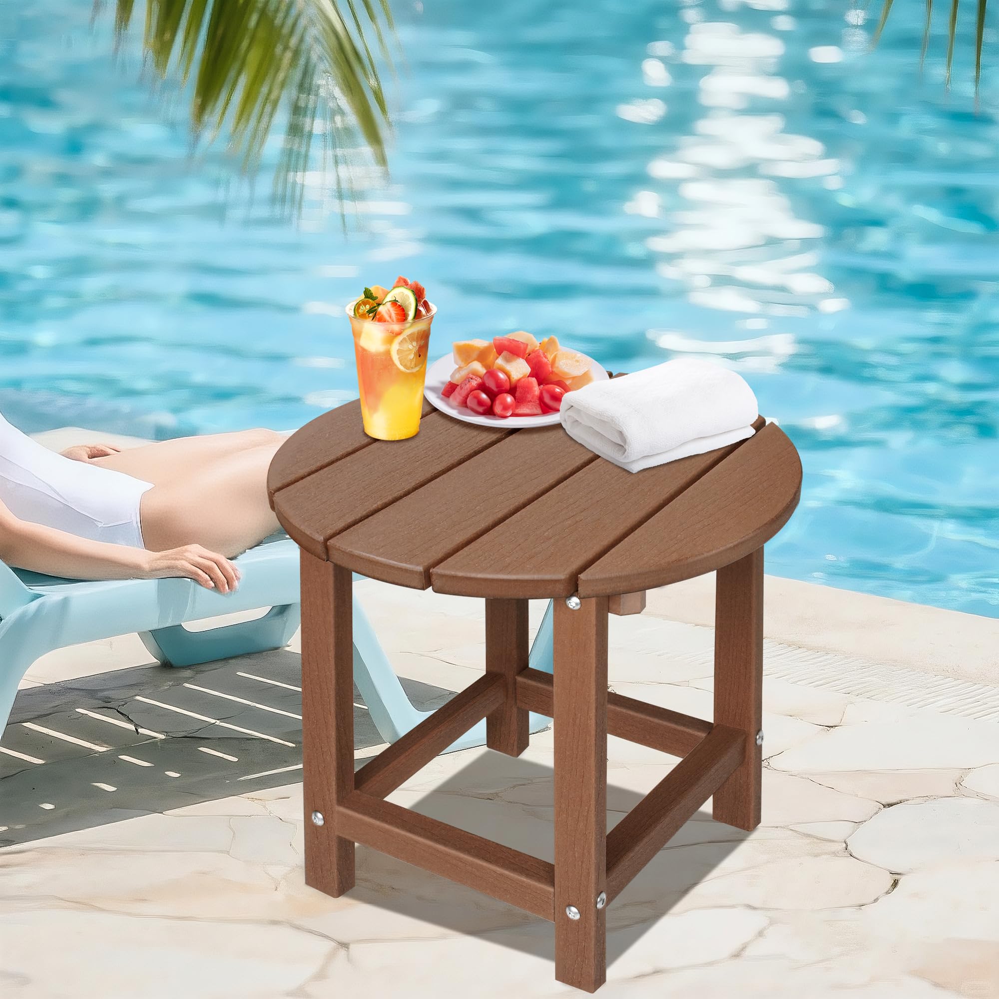 LZRS side table with flowers on a patio