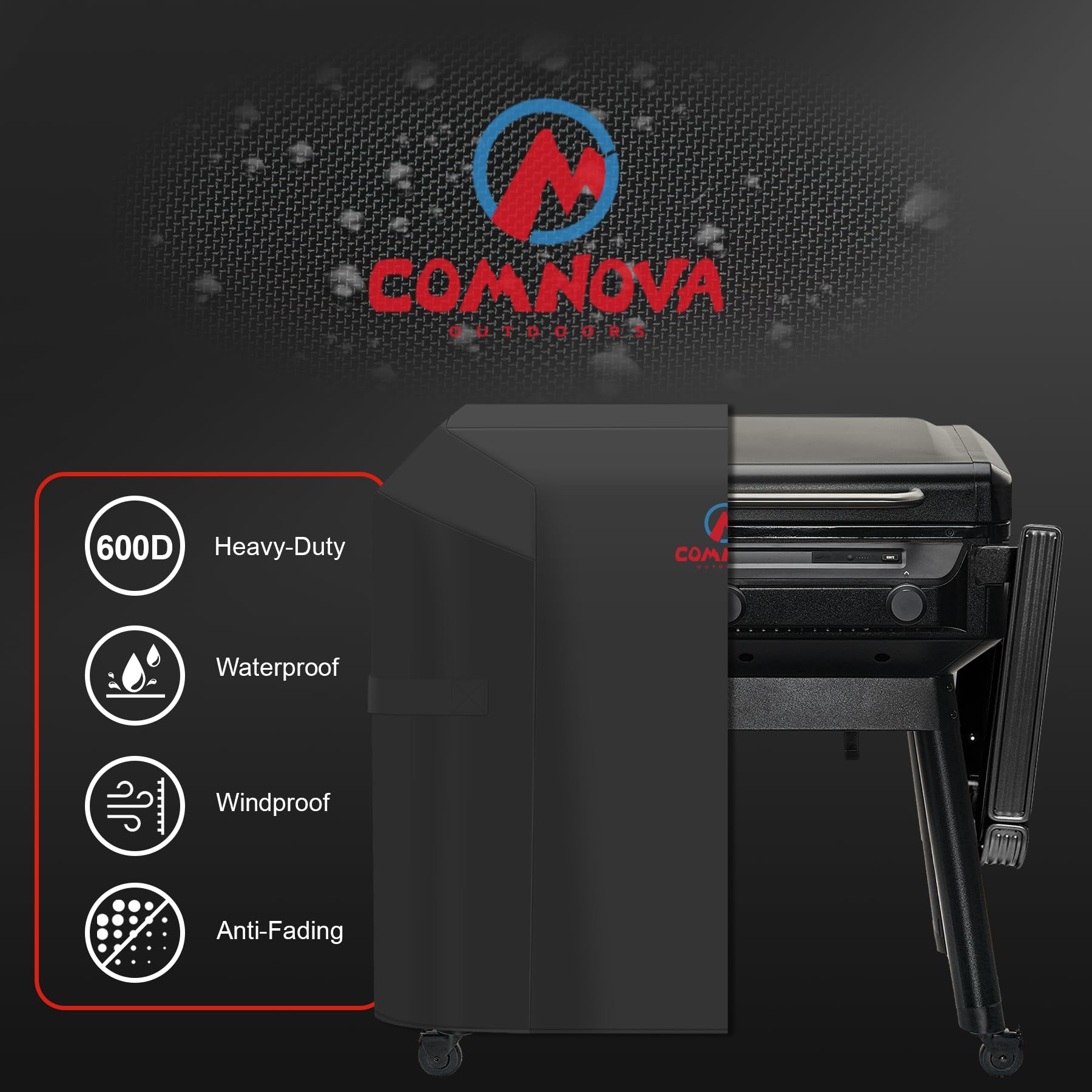 M COMNOVA Grill Cover showing adjustable Velcro straps