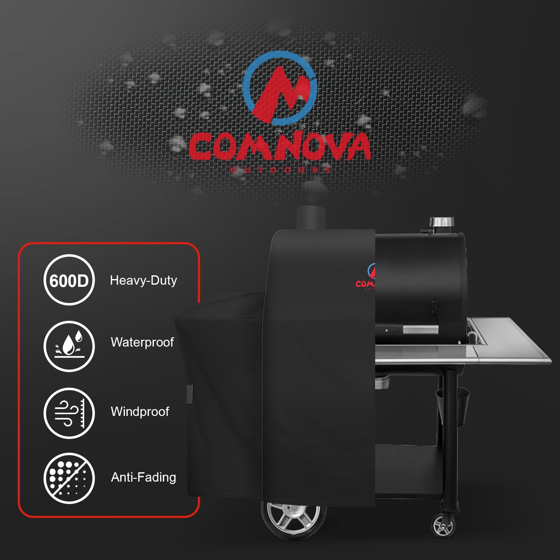 M COMNOVA OUTDOORS grill cover for Oklahoma Joe's Rider 900 side view