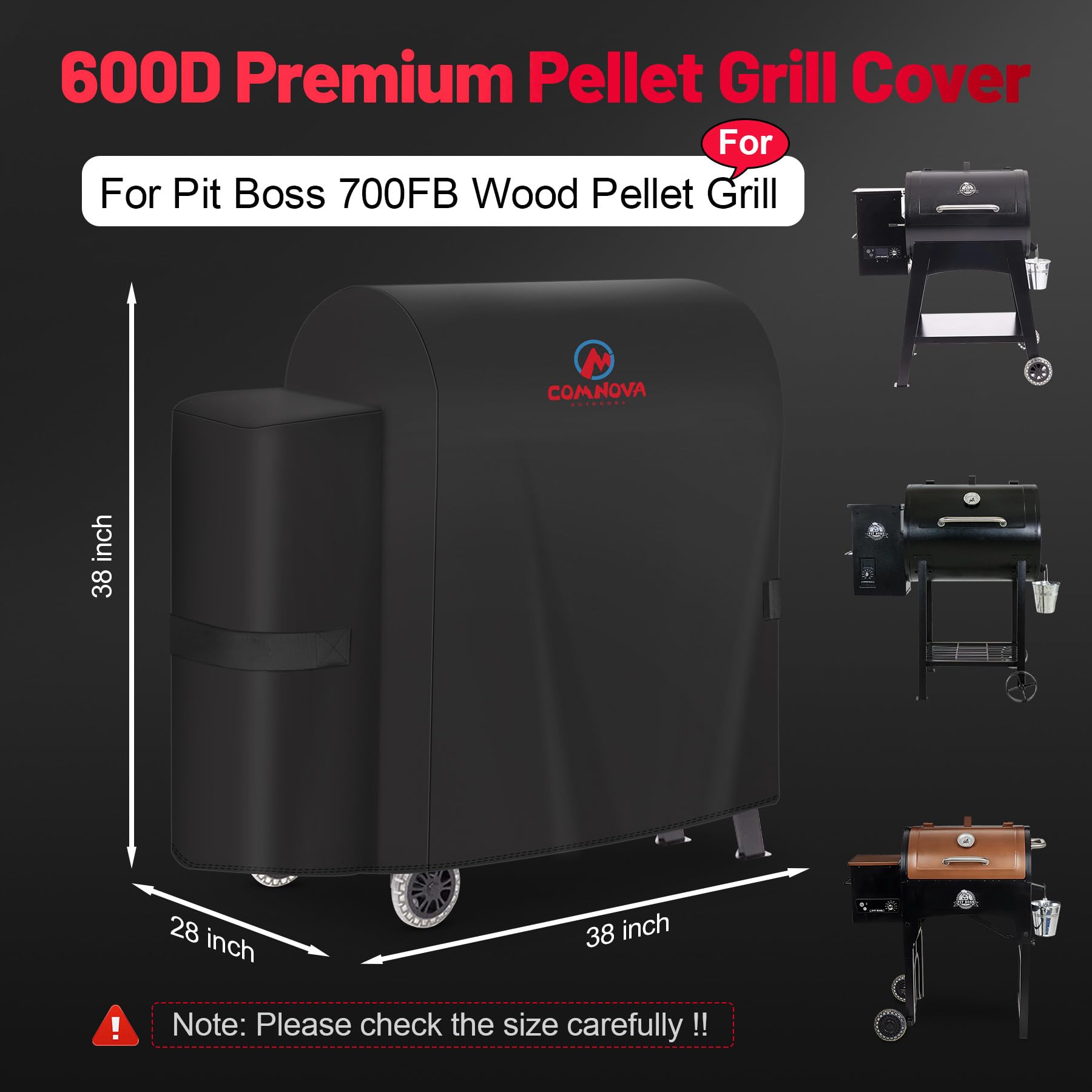 M COMNOVA OUTDOORS Grill Cover side view showing adjustable Velcro