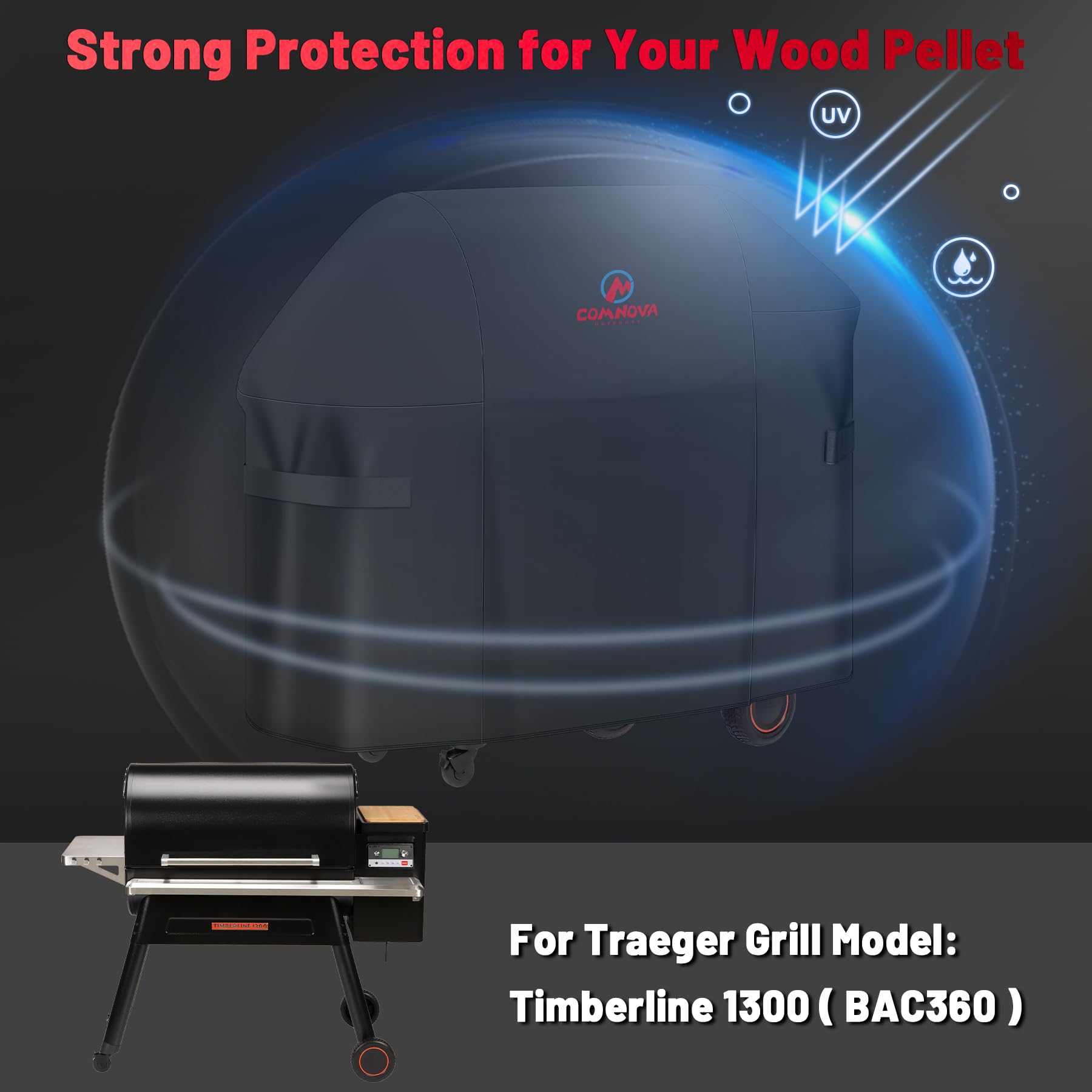M COMNOVA OUTDOORS Smoker Cover for Traeger Timberline 1300 showing quick-drying fabric