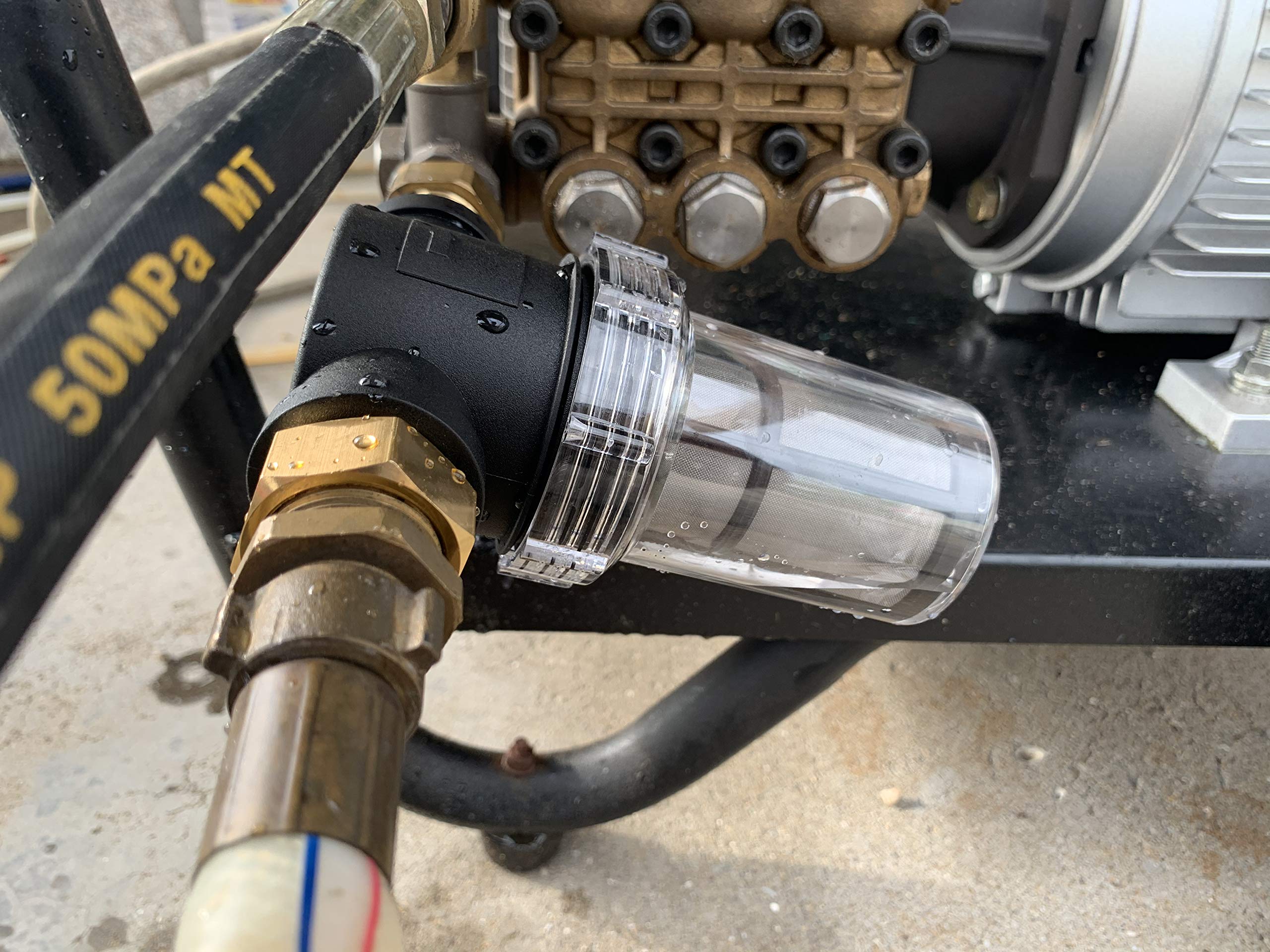 M MINGLE Garden Hose Filter showing 100 mesh screen and gasket