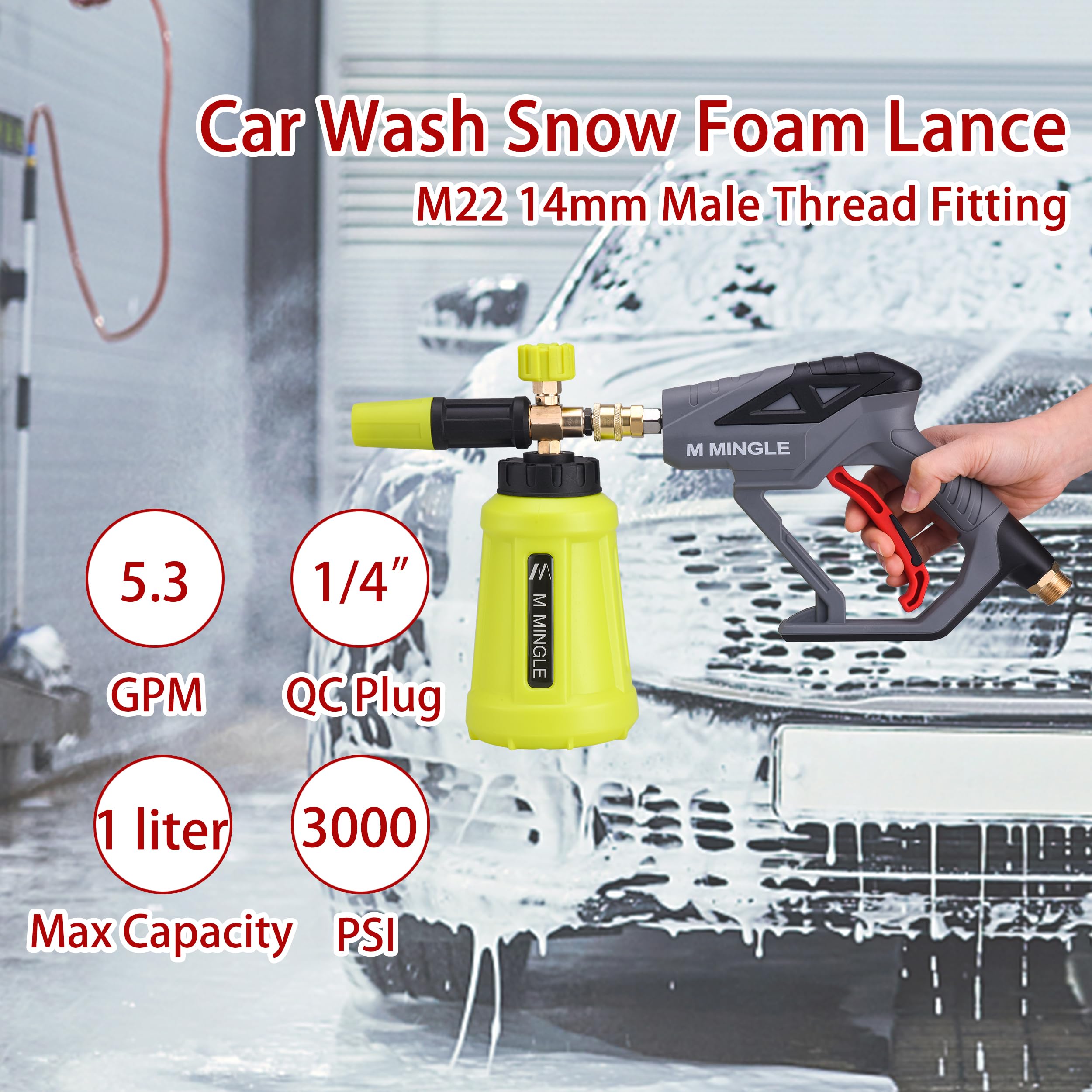 M MINGLE High Pressure Washer Gun Snow Foam Lance attached to pressure washer