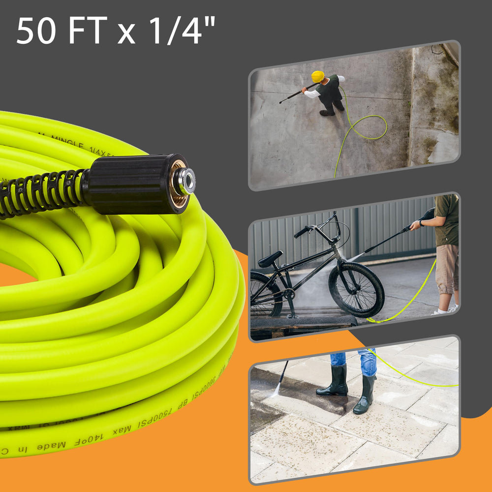 M MINGLE Pressure Washer Hose 50 FT showing the rubber material
